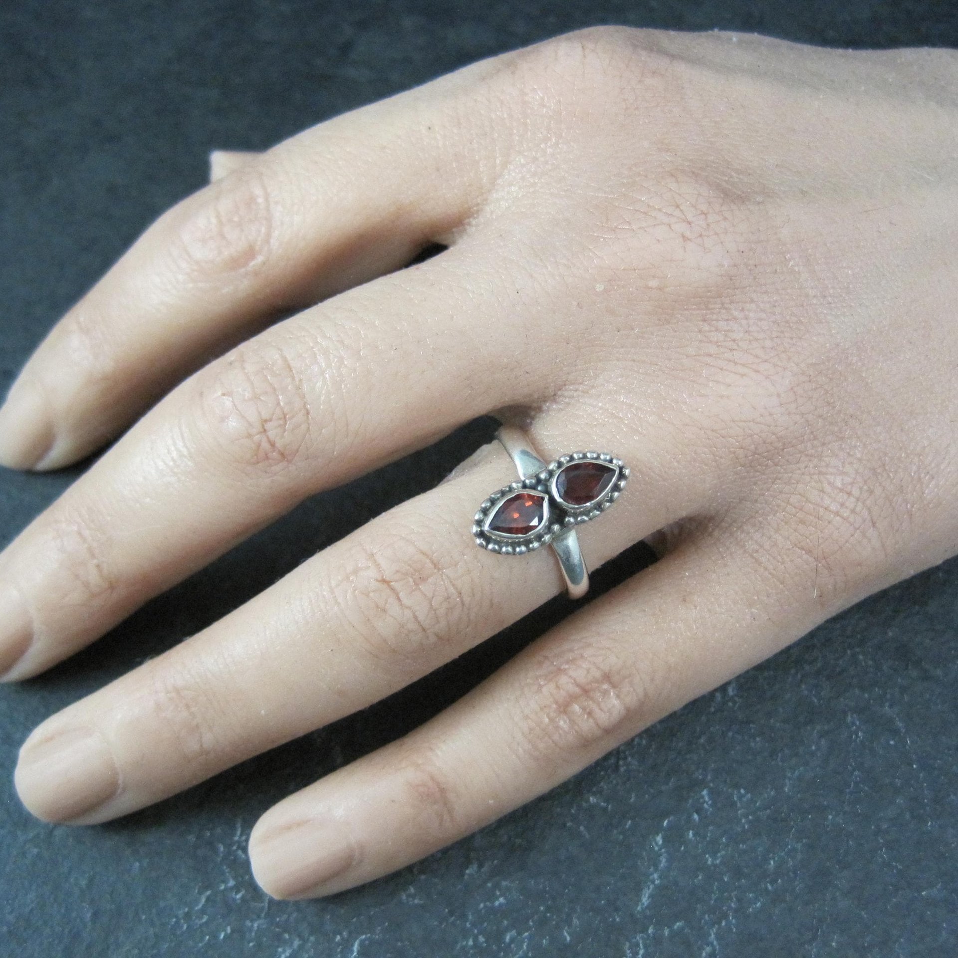 Estate 2 Garnet Ring Sterling Silver Size 7