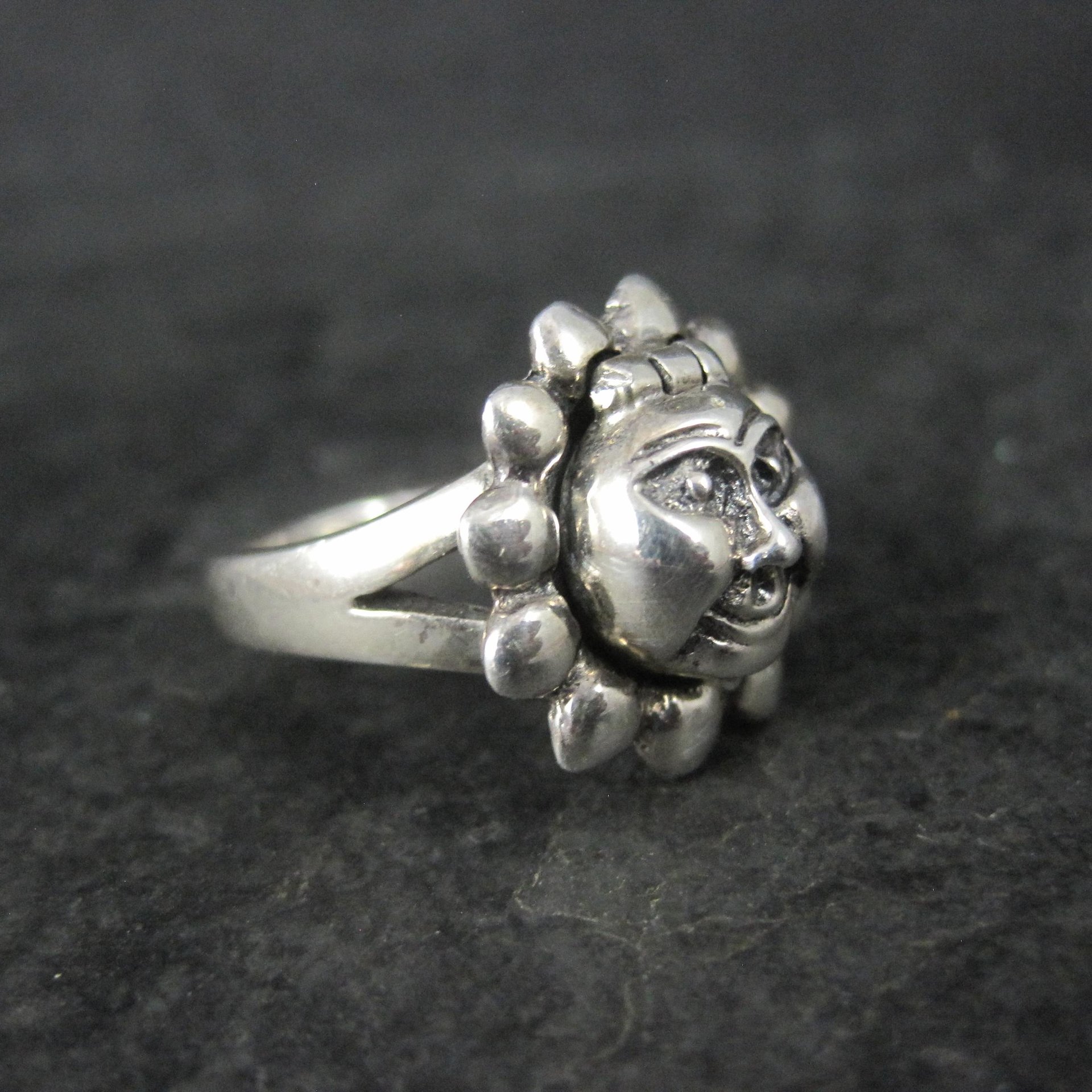 Vintage Sterling Sun Poison Ring Size 7