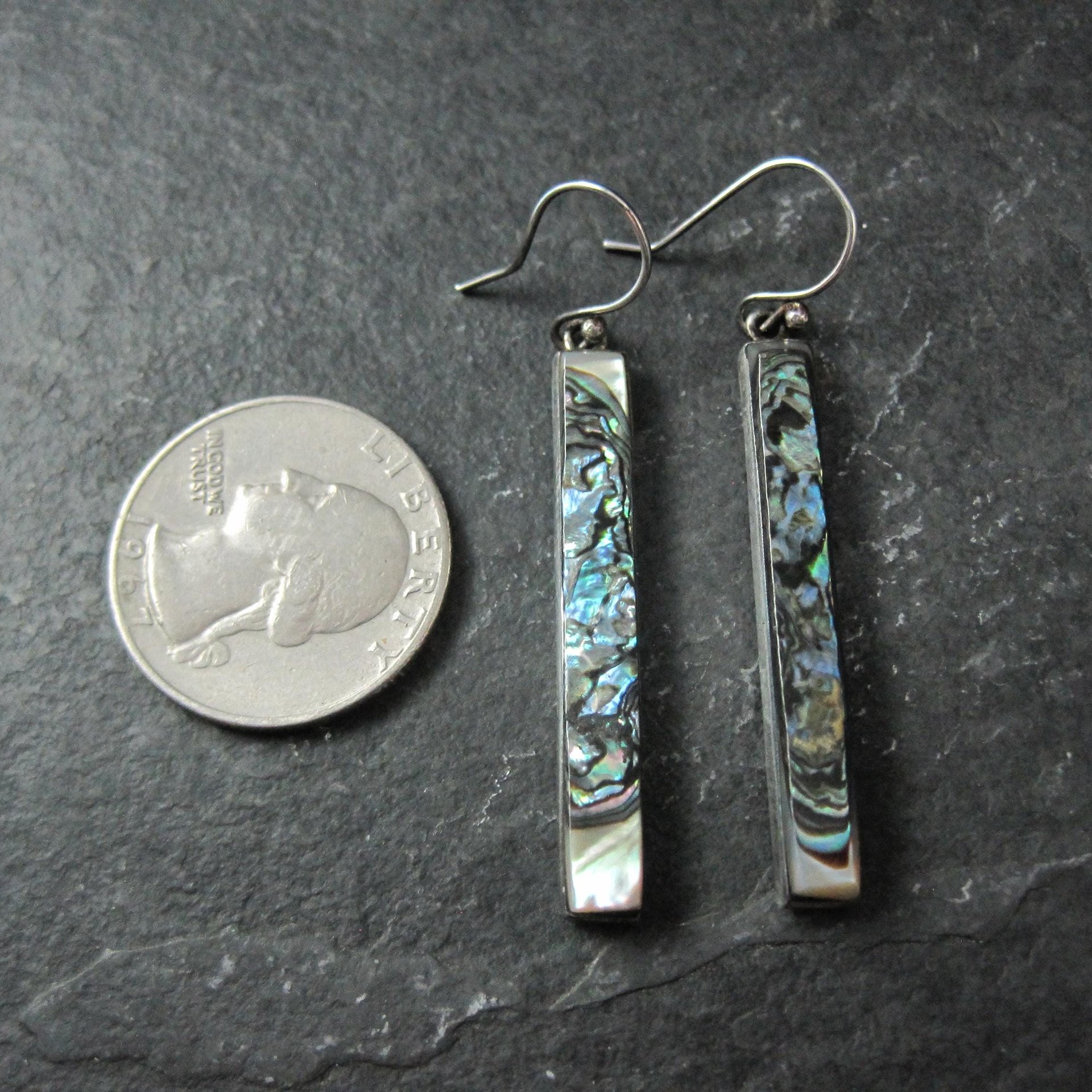 Long Vintage Abalone Earrings Sterling Silver