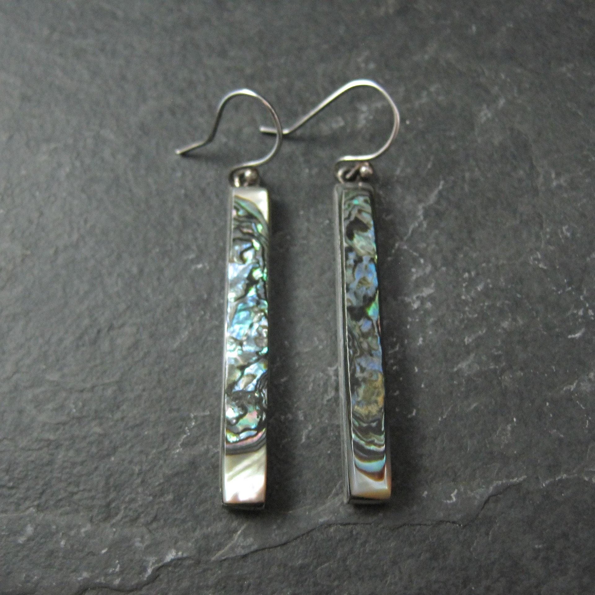 Long Vintage Abalone Earrings Sterling Silver