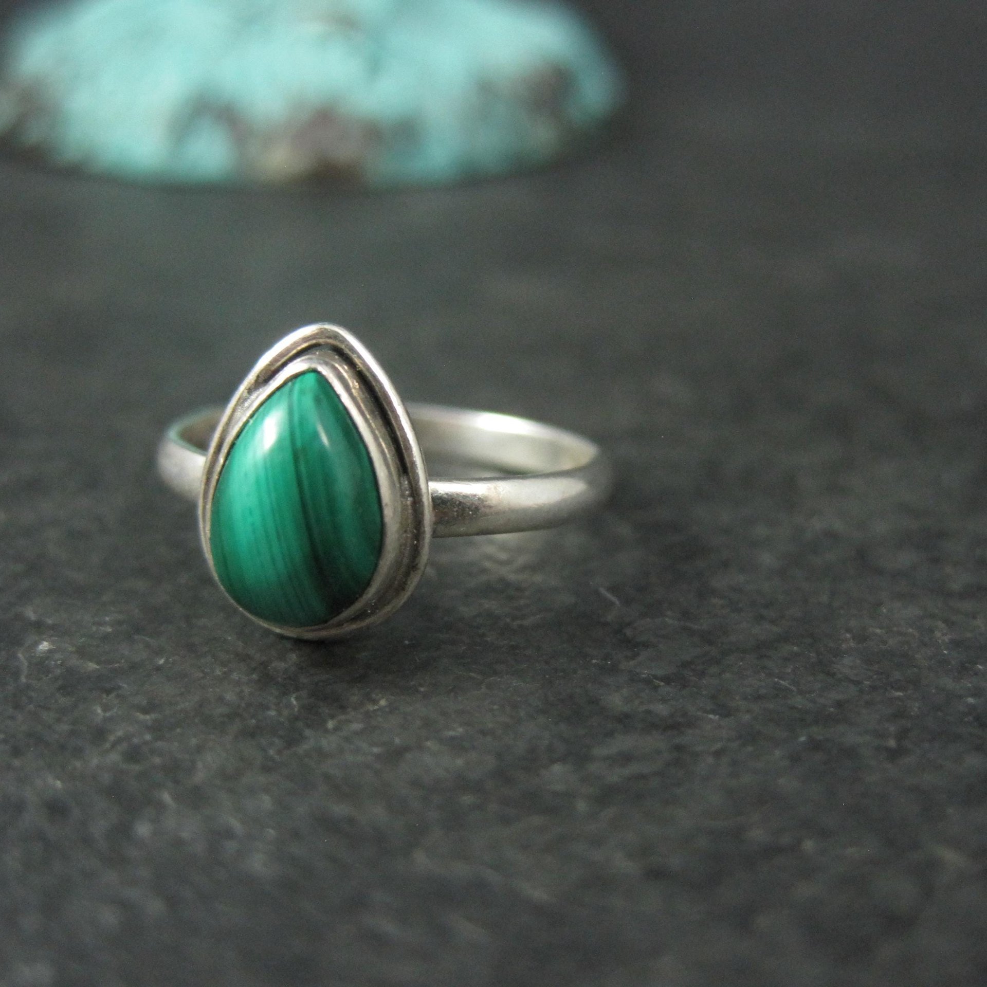 Dainty Sterling Malachite Ring Size 6