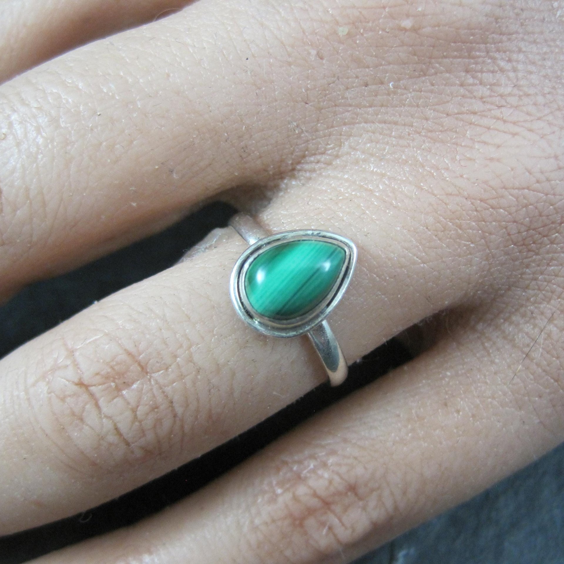 Dainty Sterling Malachite Ring Size 6