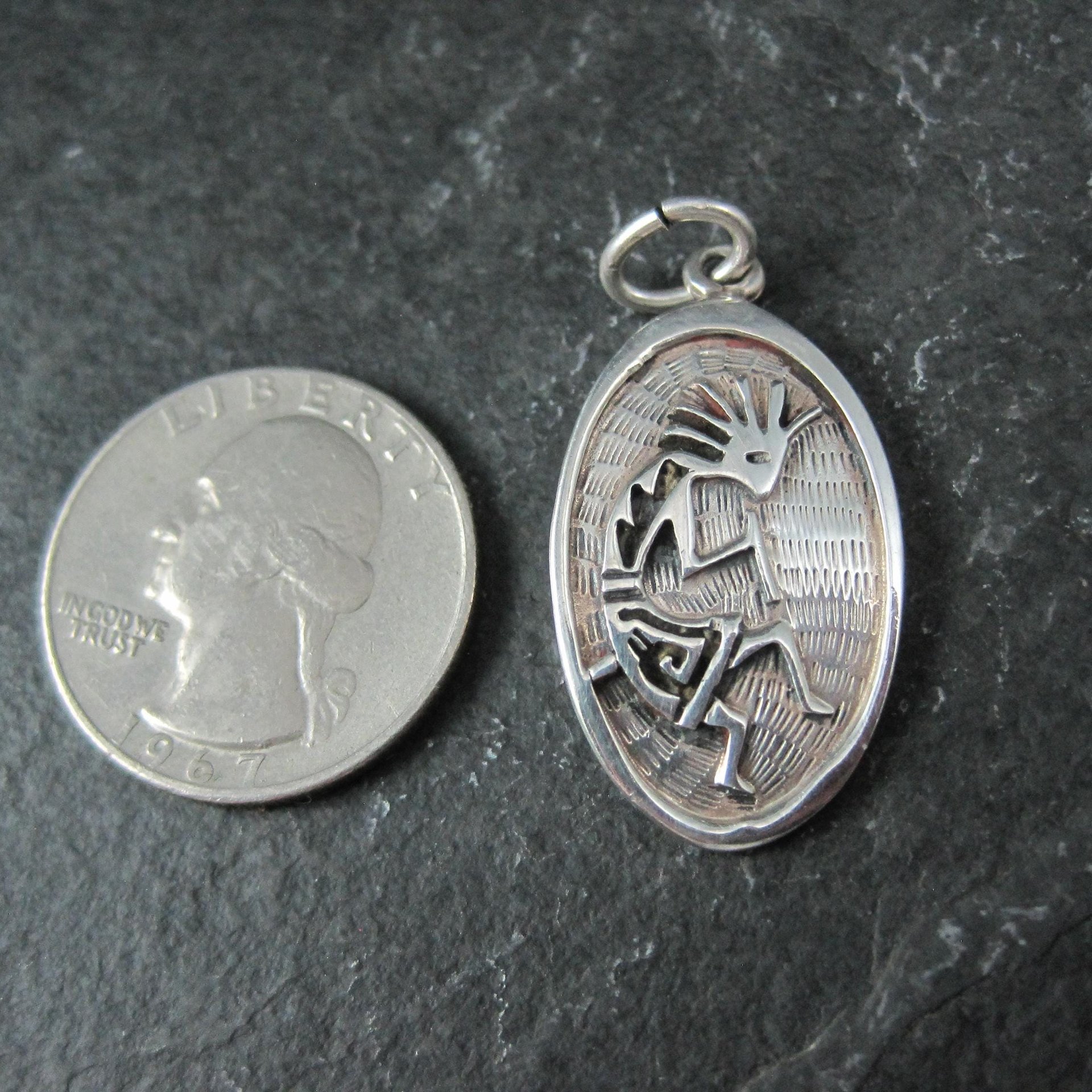 Vintage Sterling Silver Kokopelli Pendant Southwestern Overlay