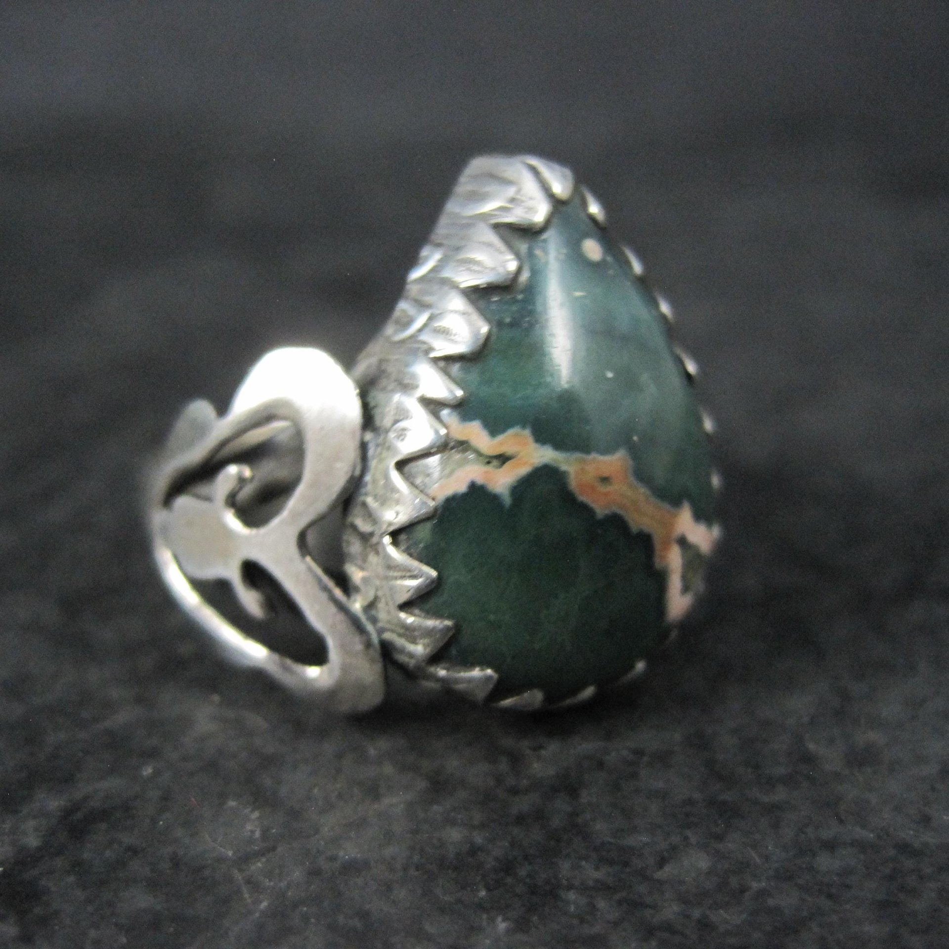 Vintage Sterling Green Ocean Jasper Ring Size 9