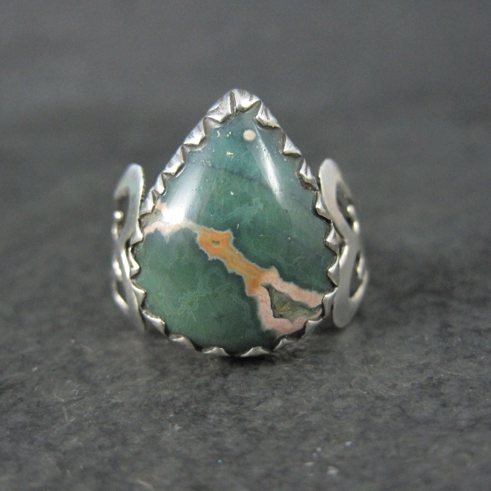 Vintage Sterling Green Ocean Jasper Ring Size 9