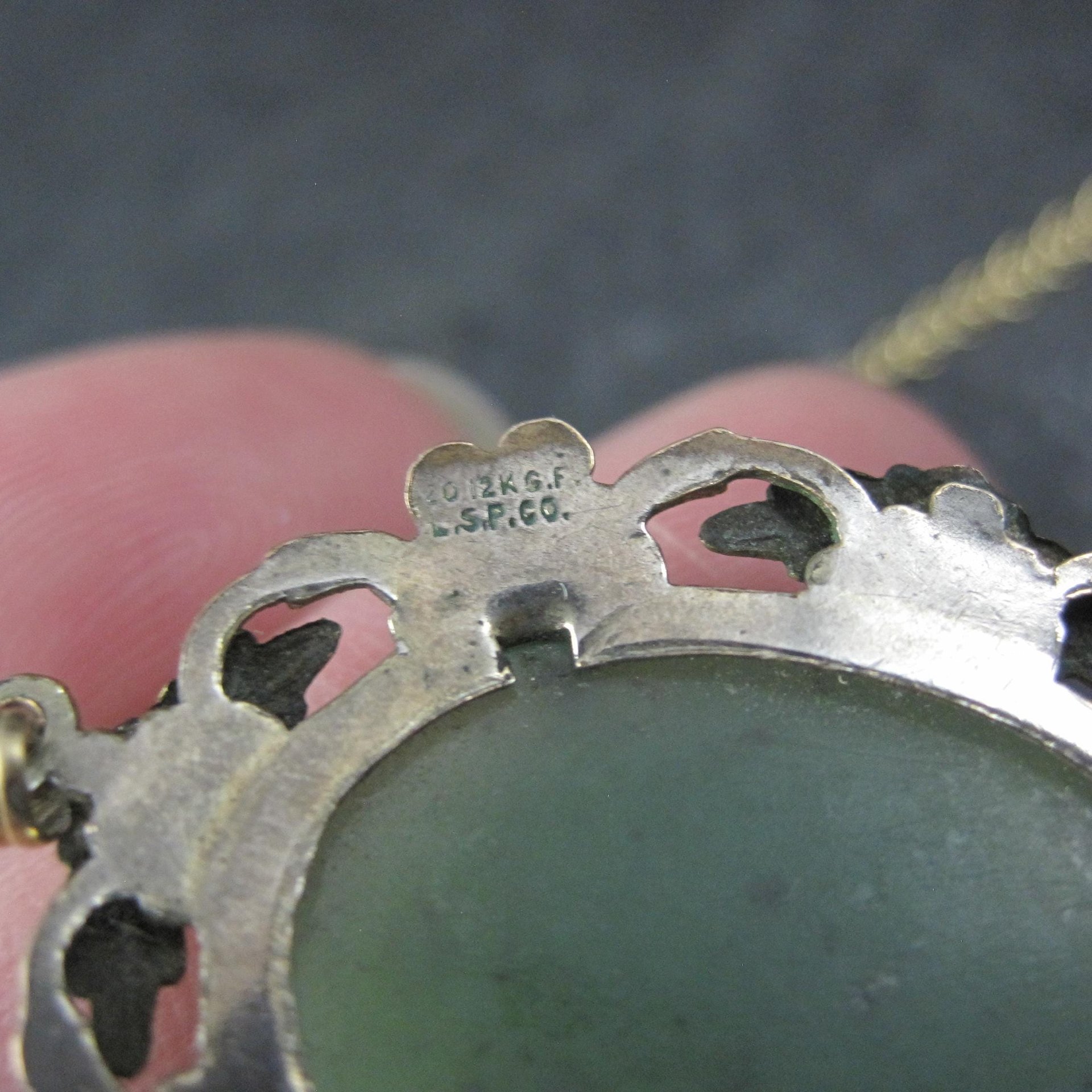 Art Deco 12K Gold Filled Jade Pendant Necklace Lester S Peterson Company