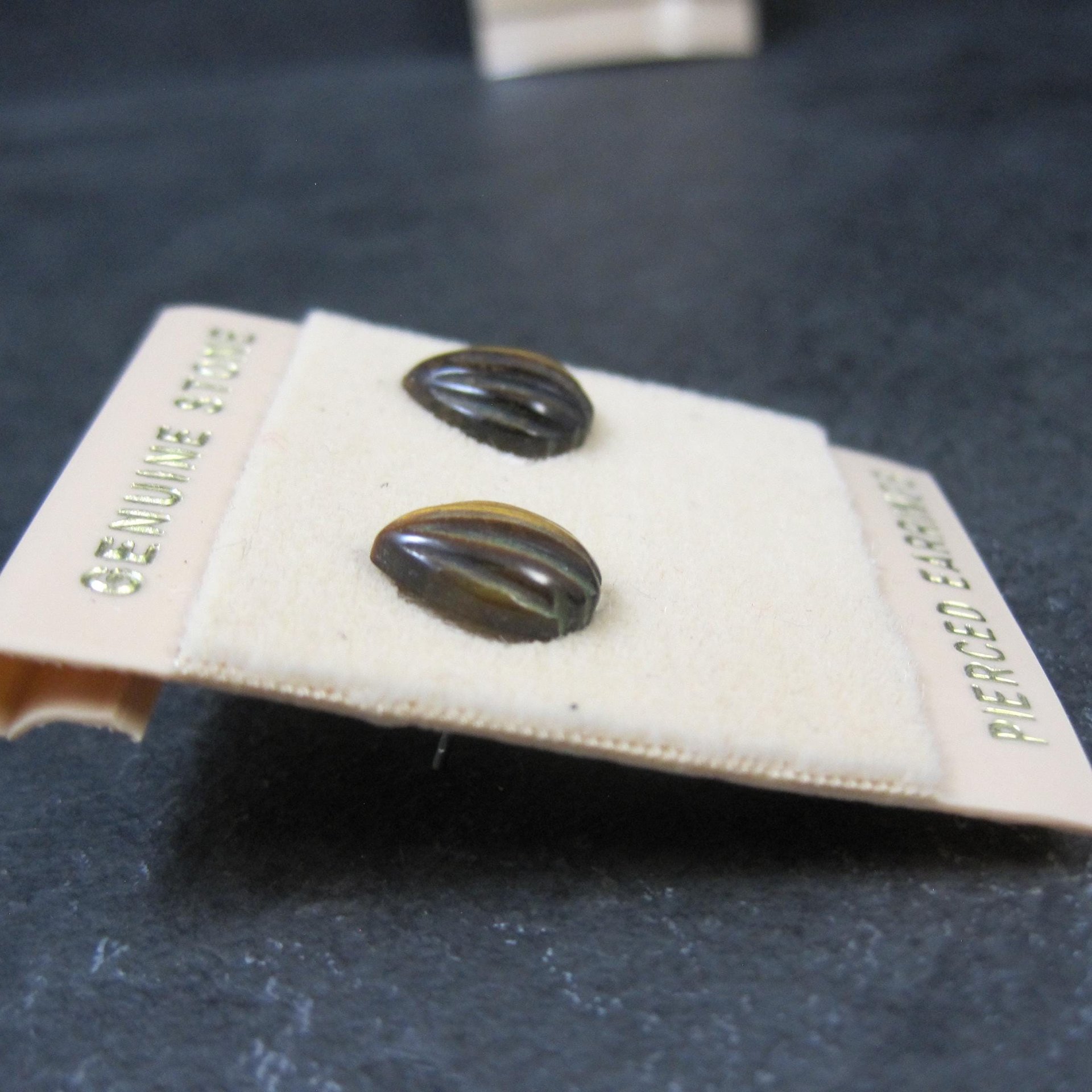 Vintage Tigers Eye Stud Earrings & Necklace Jewelry Set NOS