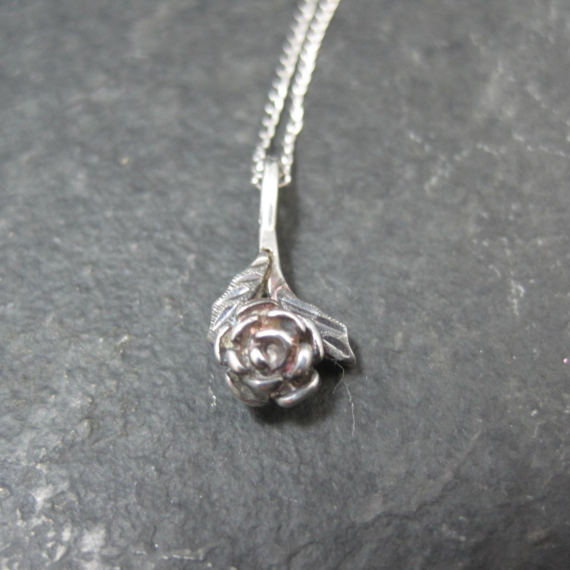 Dainty Black Hills Sterling Rose Pendant Necklace Vintage Silver Ridco