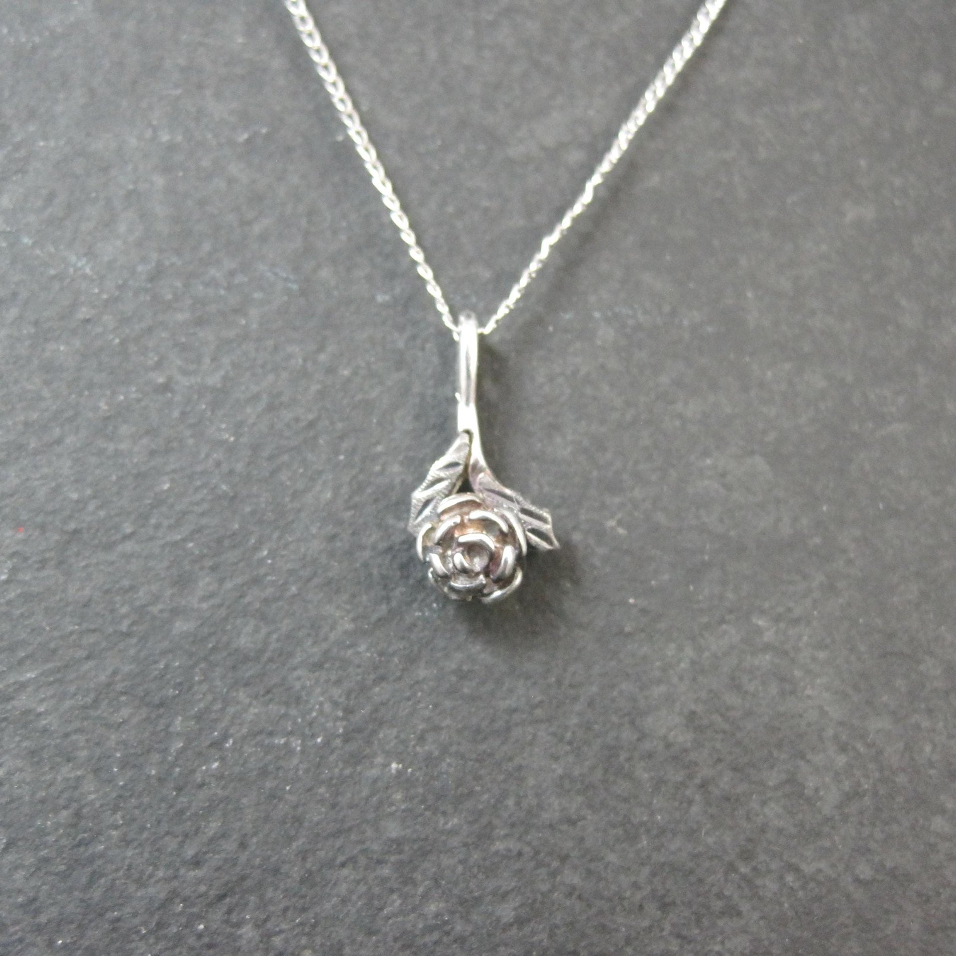 Dainty Black Hills Sterling Rose Pendant Necklace Vintage Silver Ridco