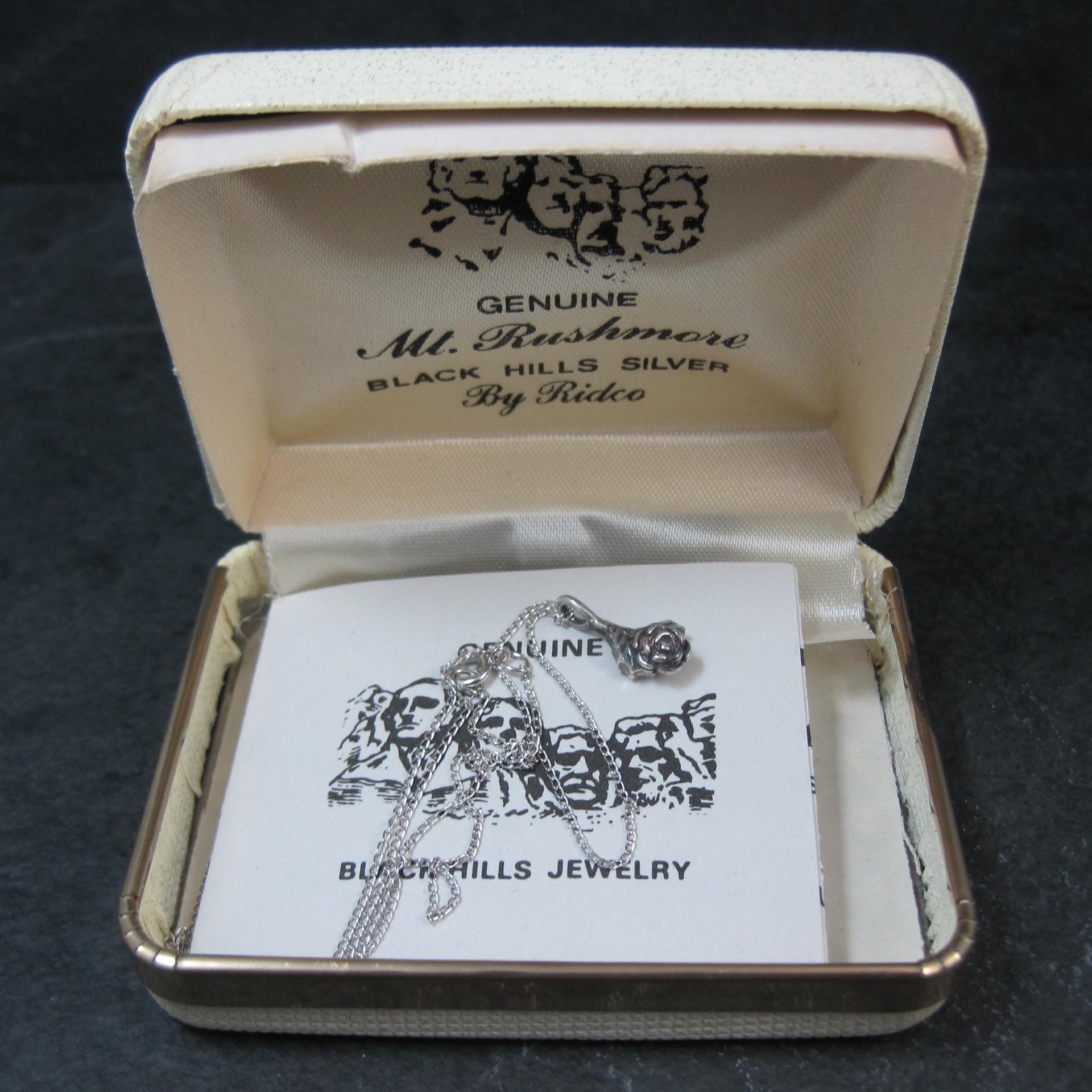 Dainty Black Hills Sterling Rose Pendant Necklace Vintage Silver Ridco