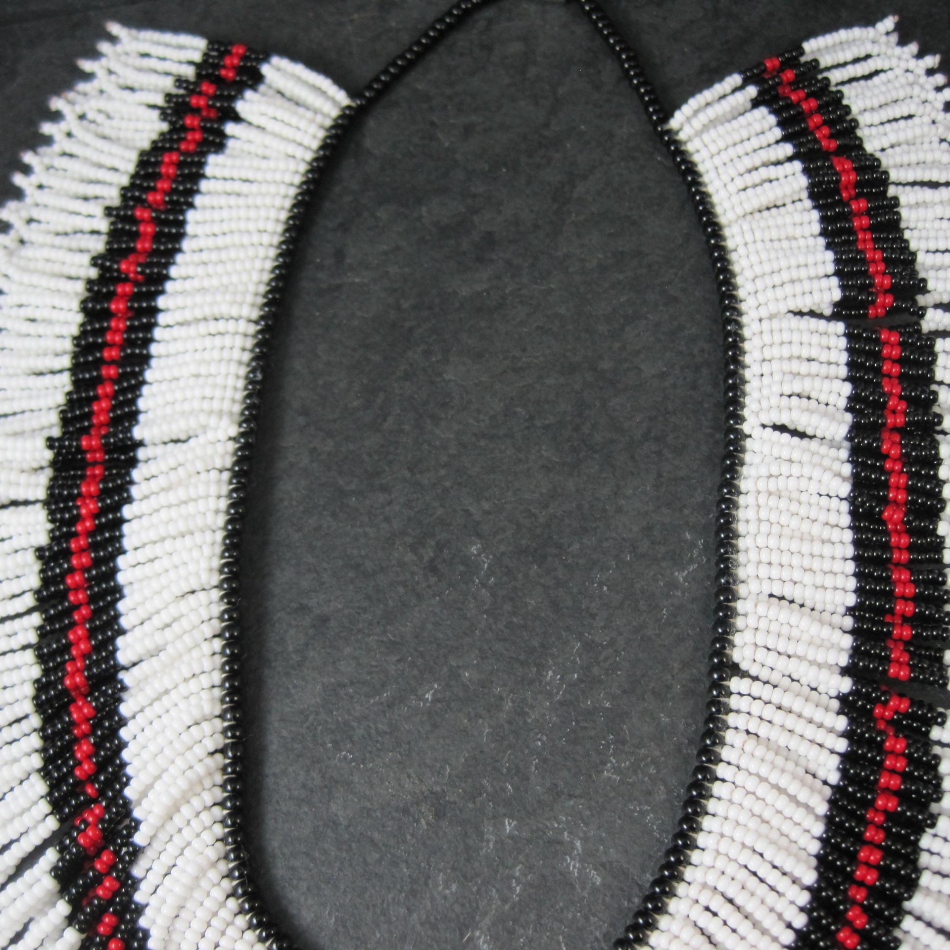 Vintage Black Red White Beaded Collar Necklace