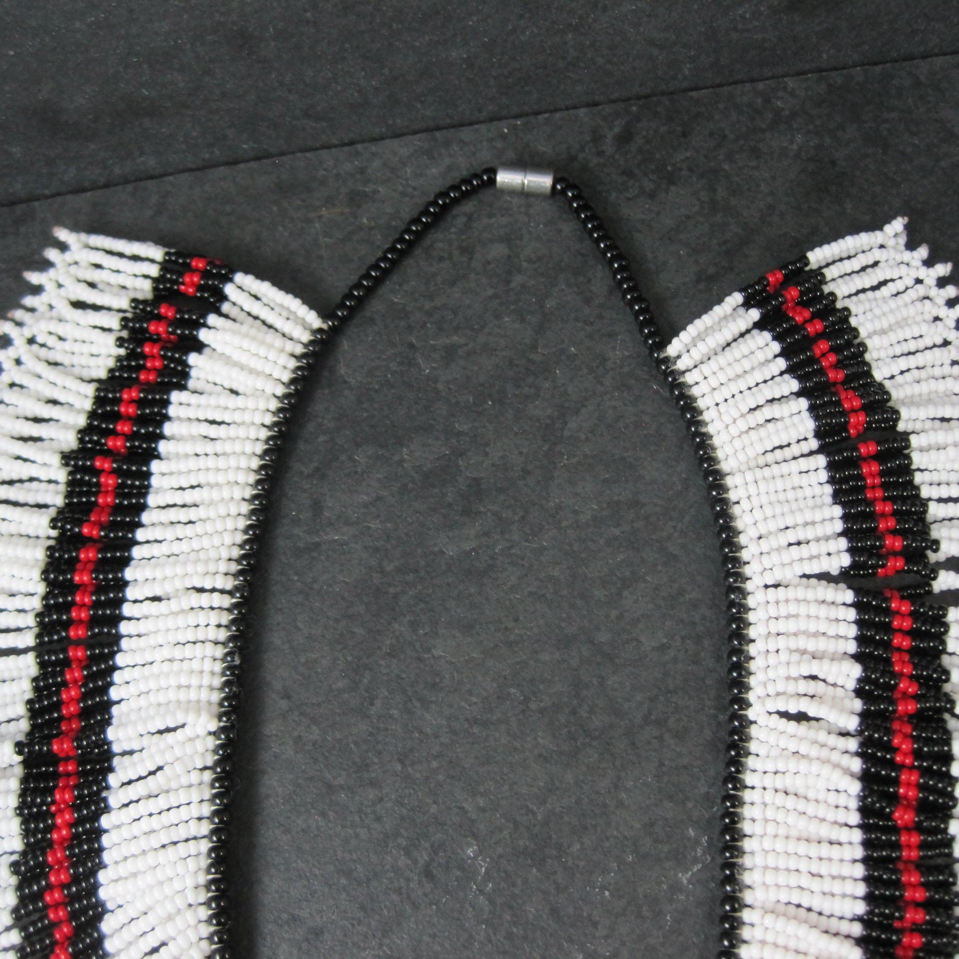 Vintage Black Red White Beaded Collar Necklace