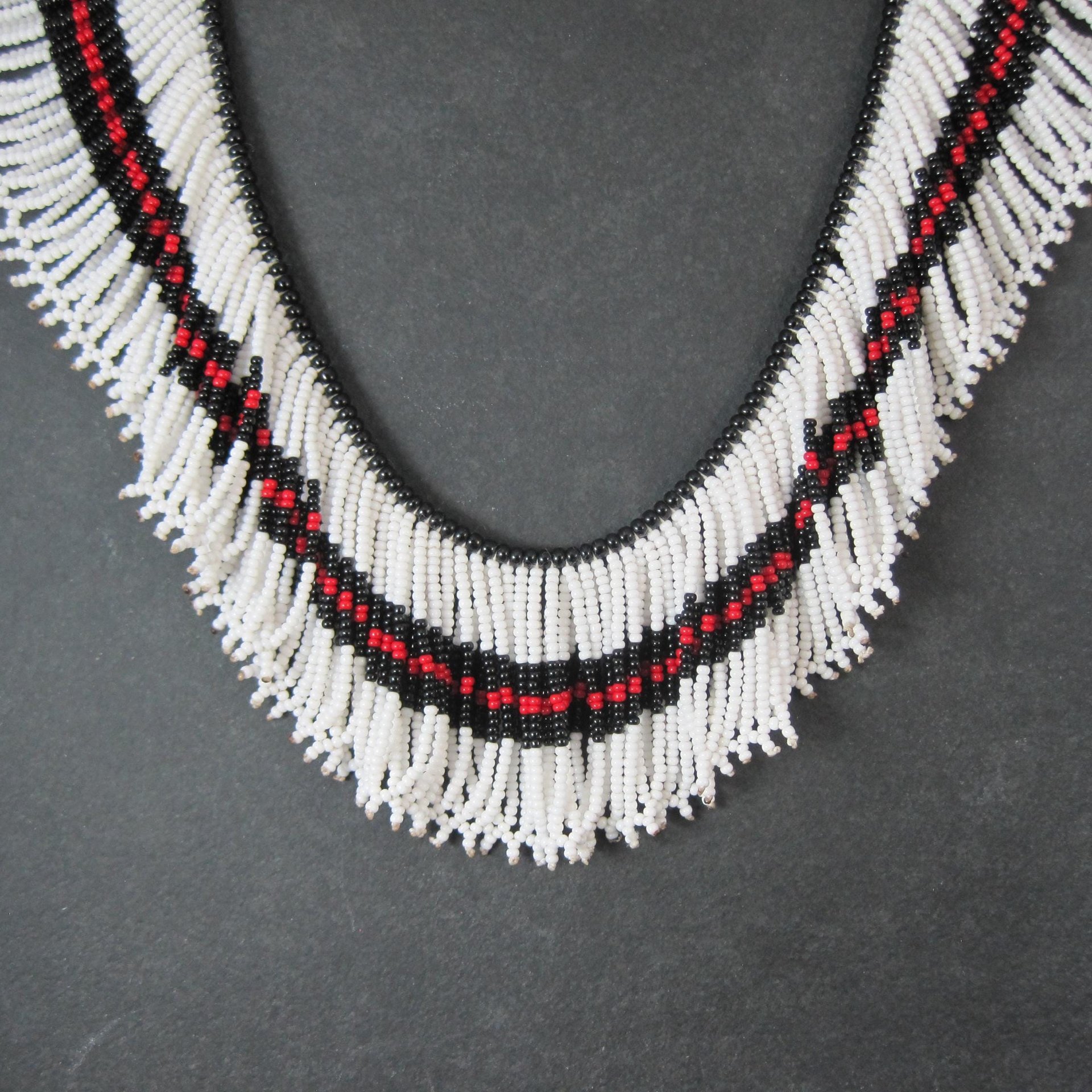 Vintage Black Red White Beaded Collar Necklace