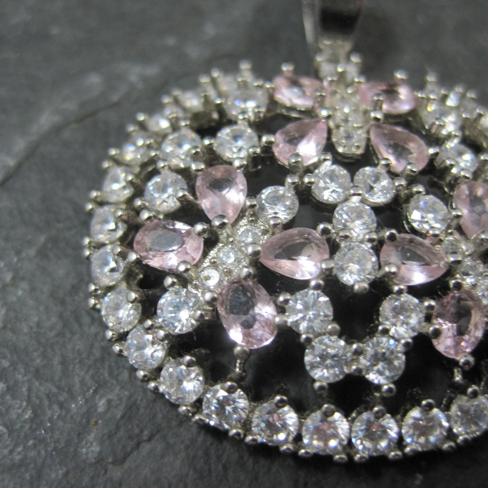 Estate Sterling Silver Pink Cubic Zirconia Butterfly Pendant