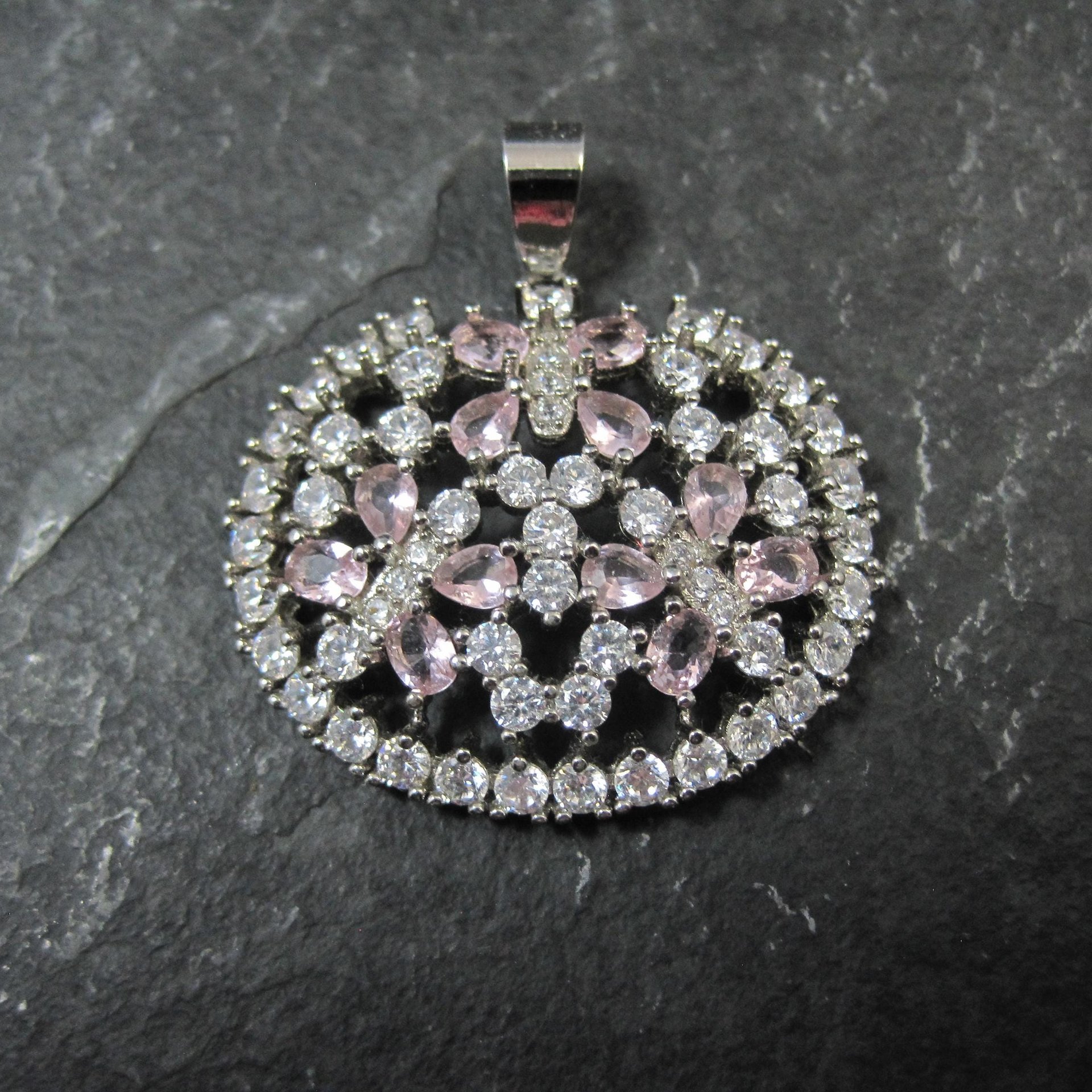 Estate Sterling Silver Pink Cubic Zirconia Butterfly Pendant