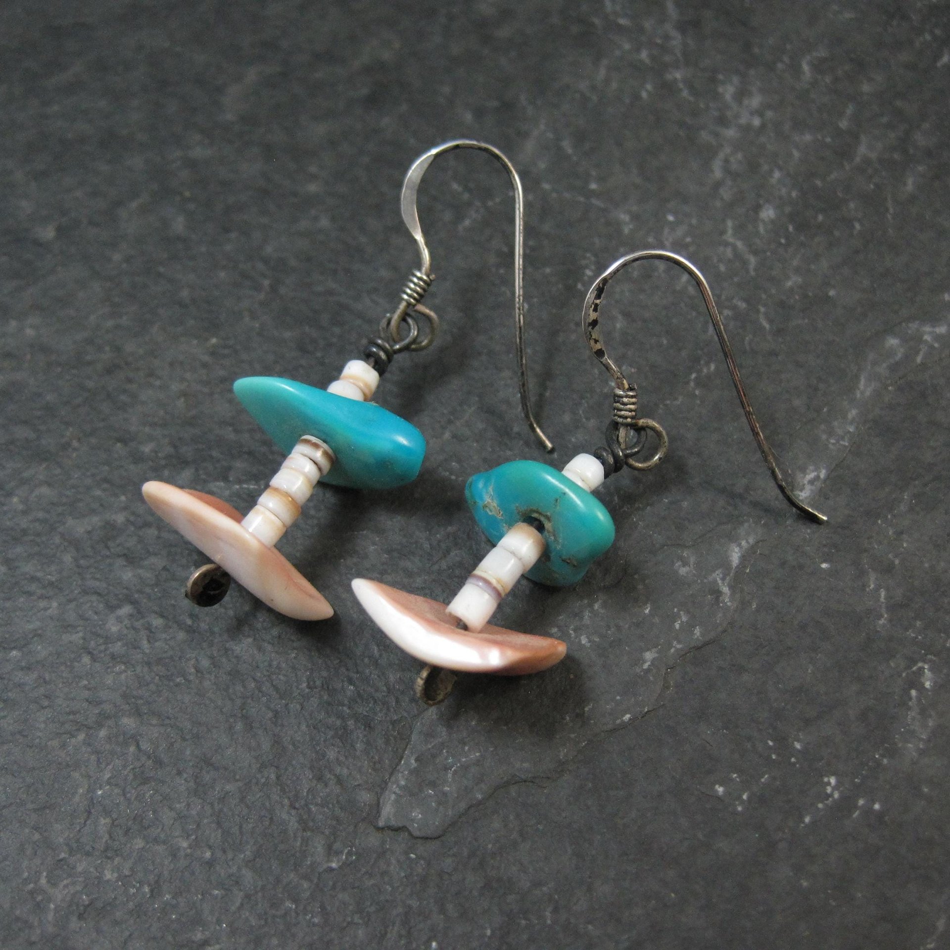 Southwestern Turquoise and Shell Earrings Estate Sterling Silver