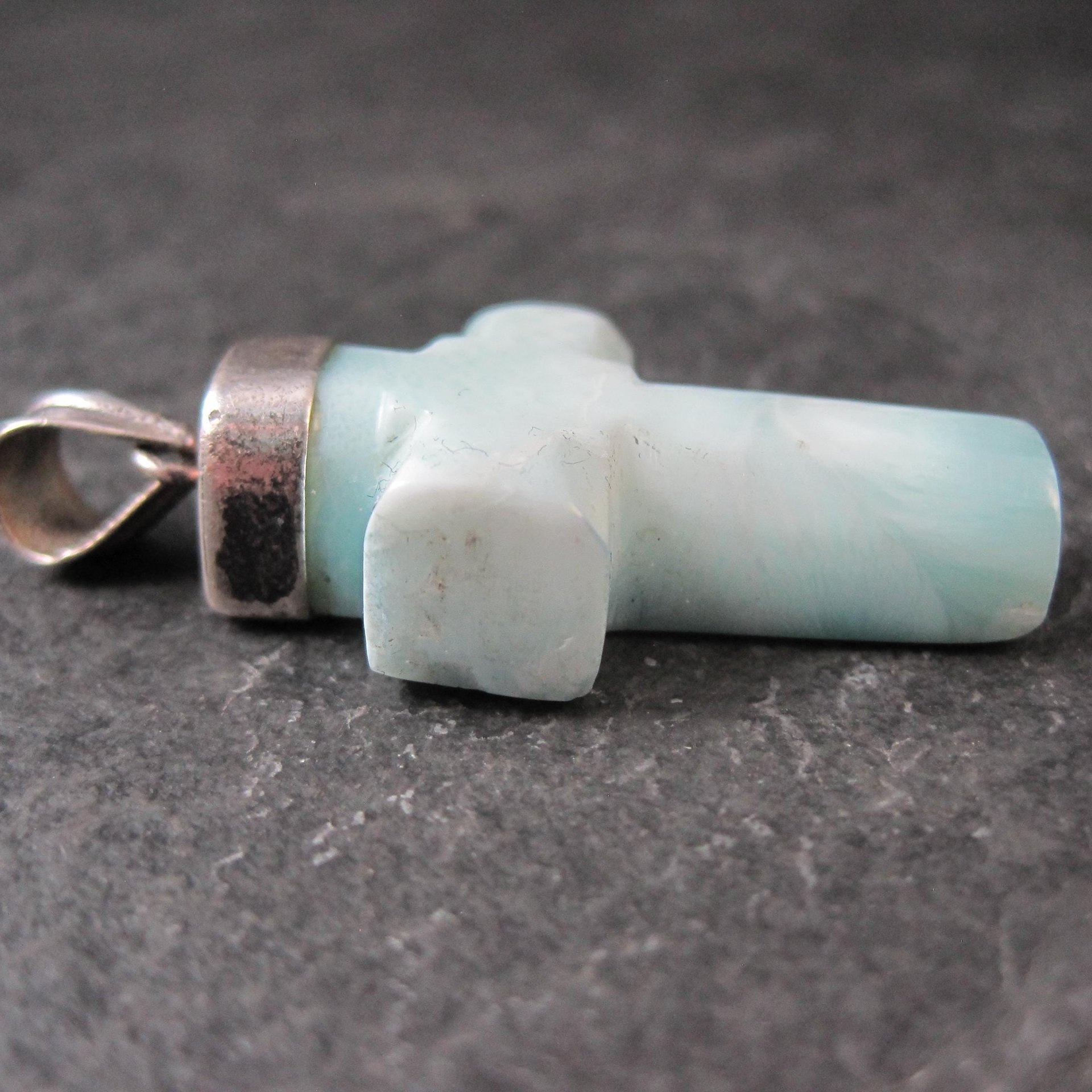 Carved Larimar Cross Pendant Sterling Silver