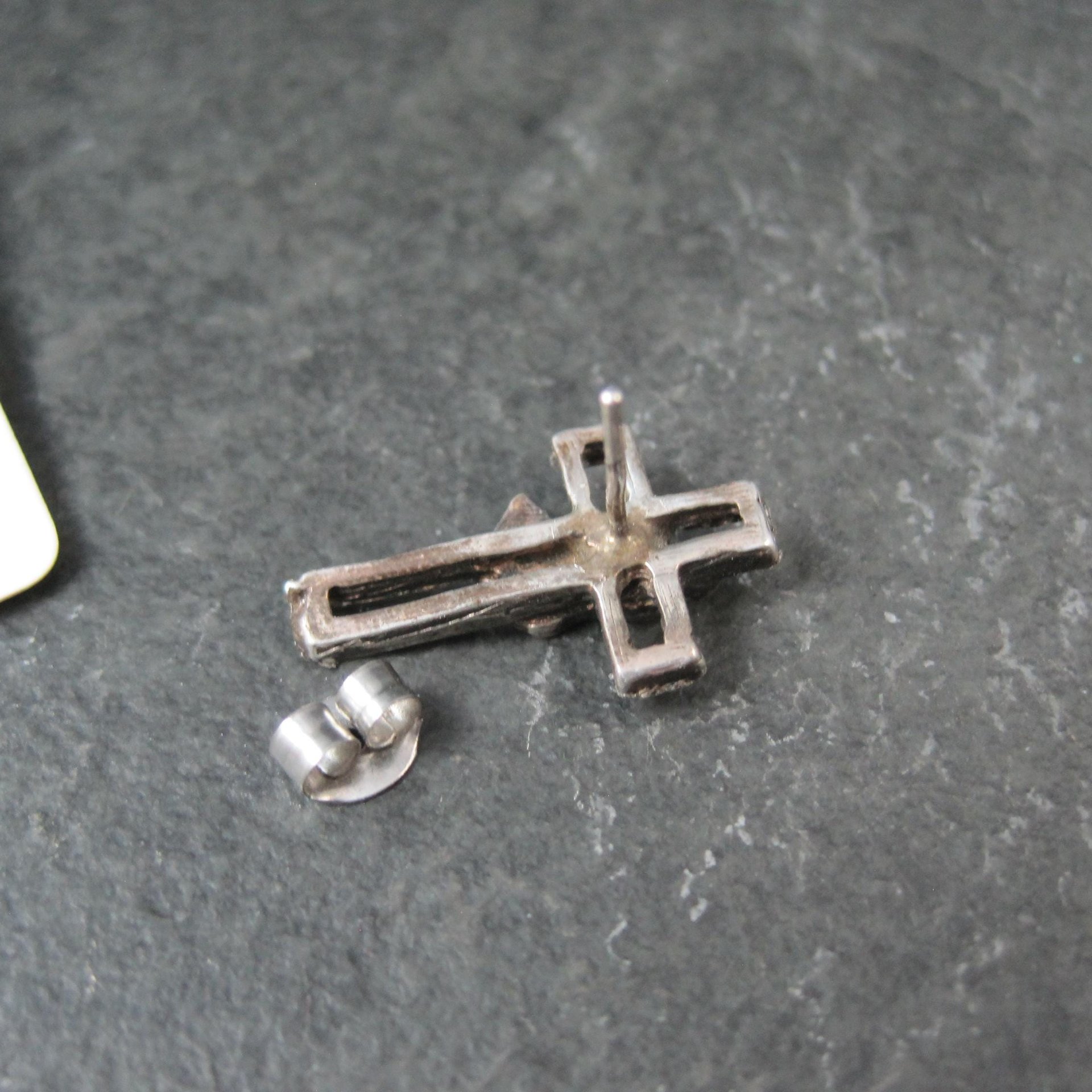 Vintage Praying Hands Cross Earrings Diamond Cut Sterling Silver