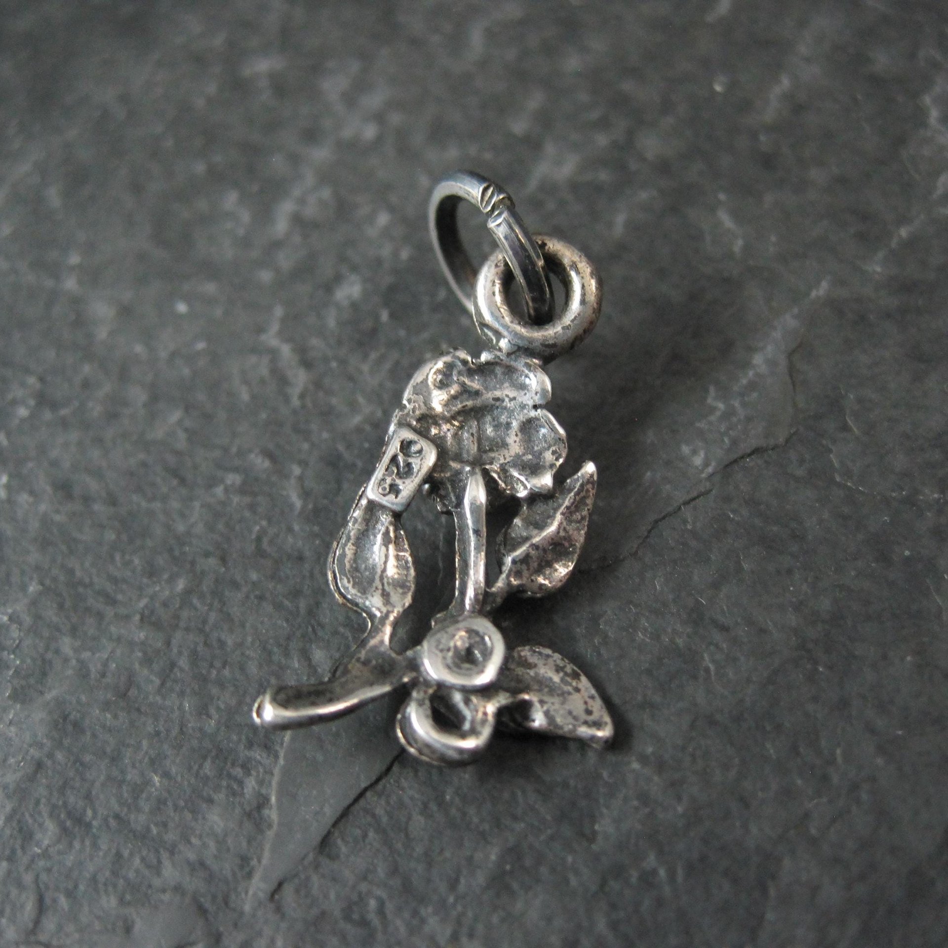 Vintage Rose Pendant Diamond Cut Sterling Silver