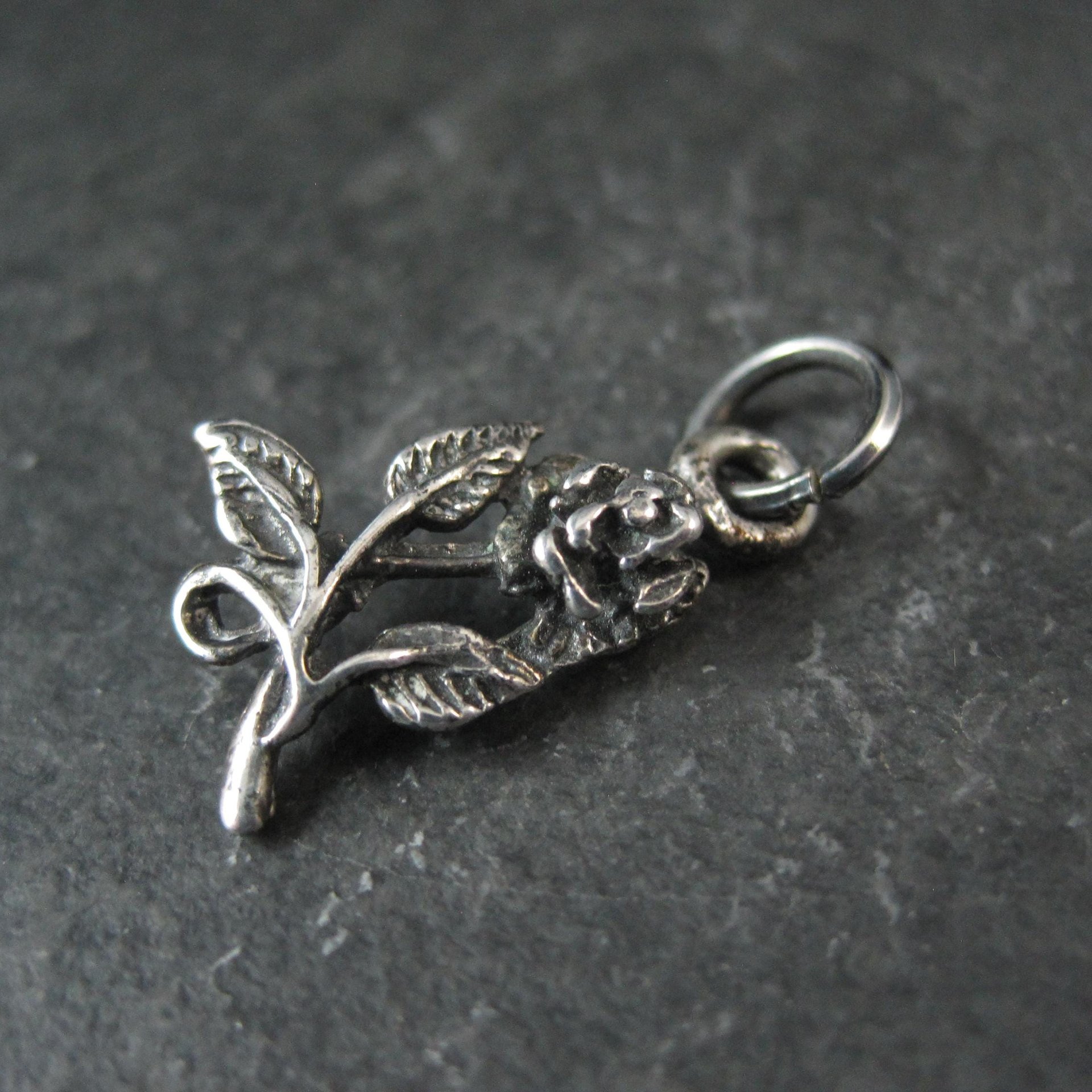 Vintage Rose Pendant Diamond Cut Sterling Silver