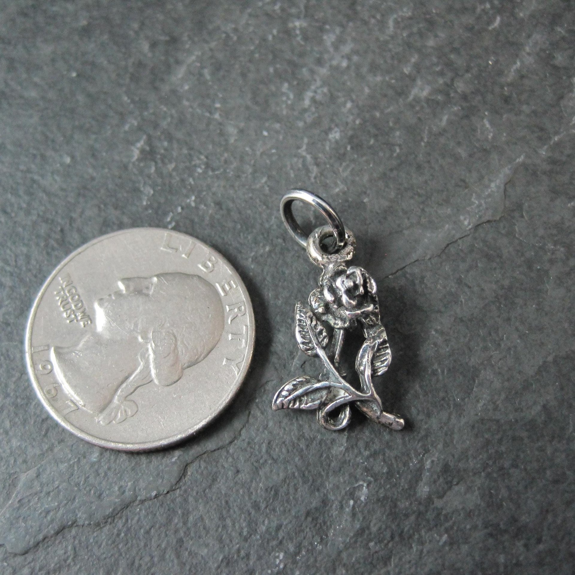 Vintage Rose Pendant Diamond Cut Sterling Silver