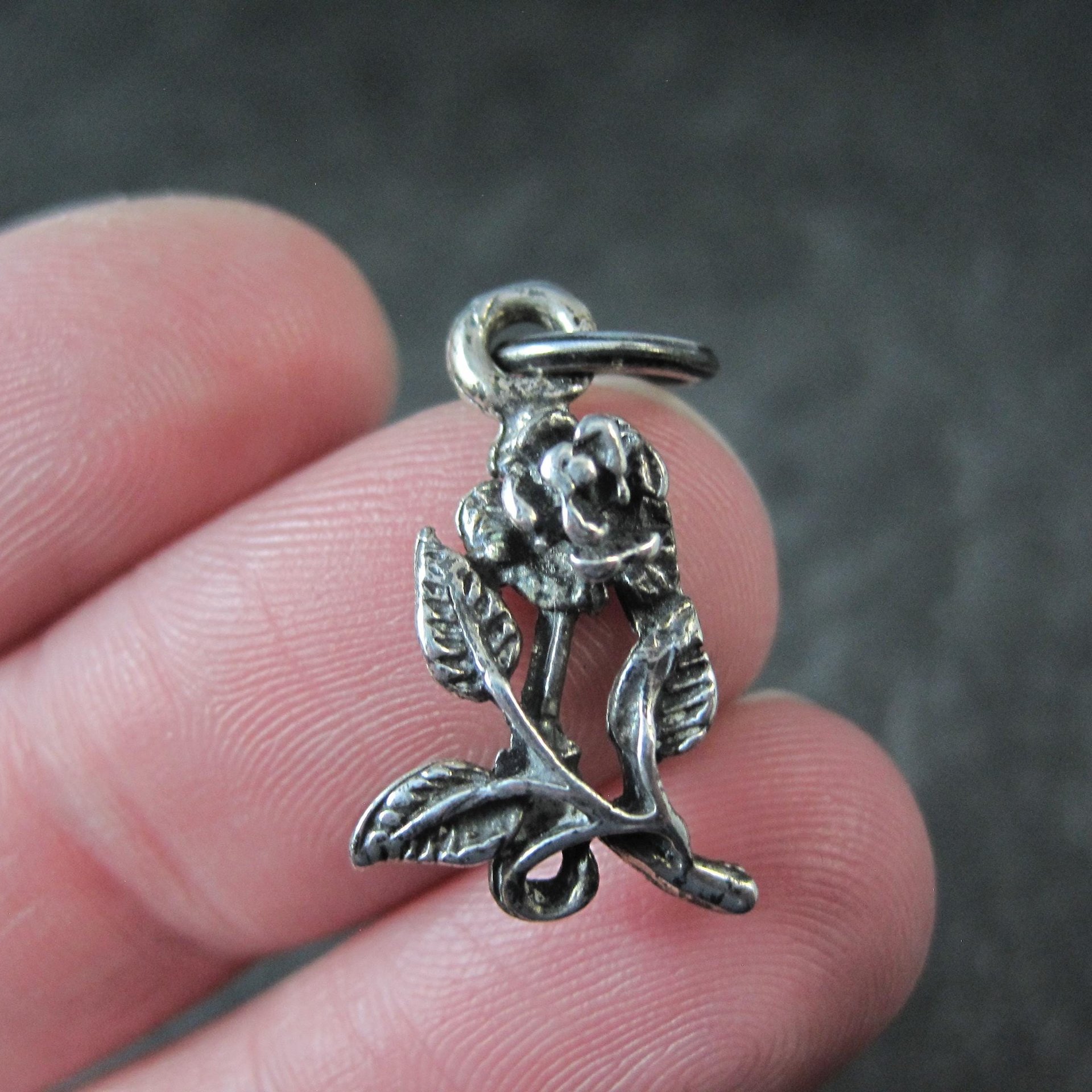 Vintage Rose Pendant Diamond Cut Sterling Silver