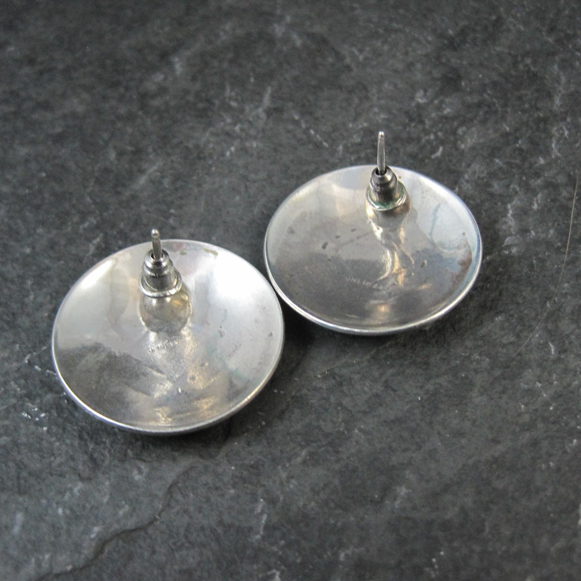 Large Southwestern Sterling Dome Earrings 1"