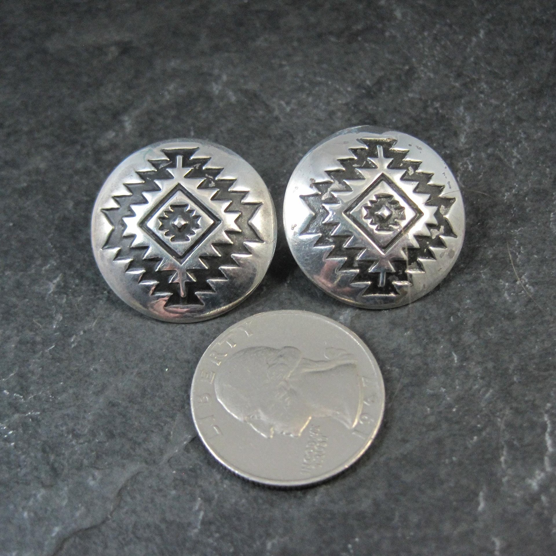 Large Southwestern Sterling Dome Earrings 1"