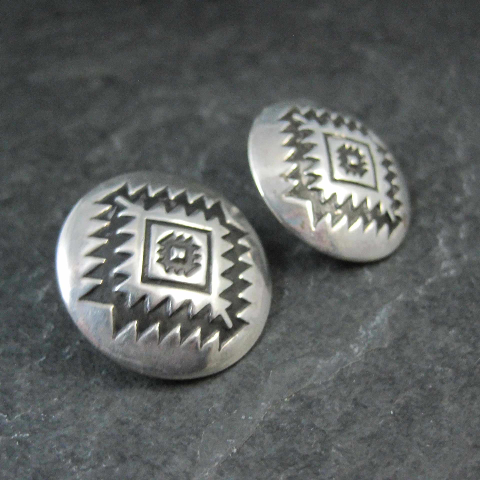 Large Southwestern Sterling Dome Earrings 1"