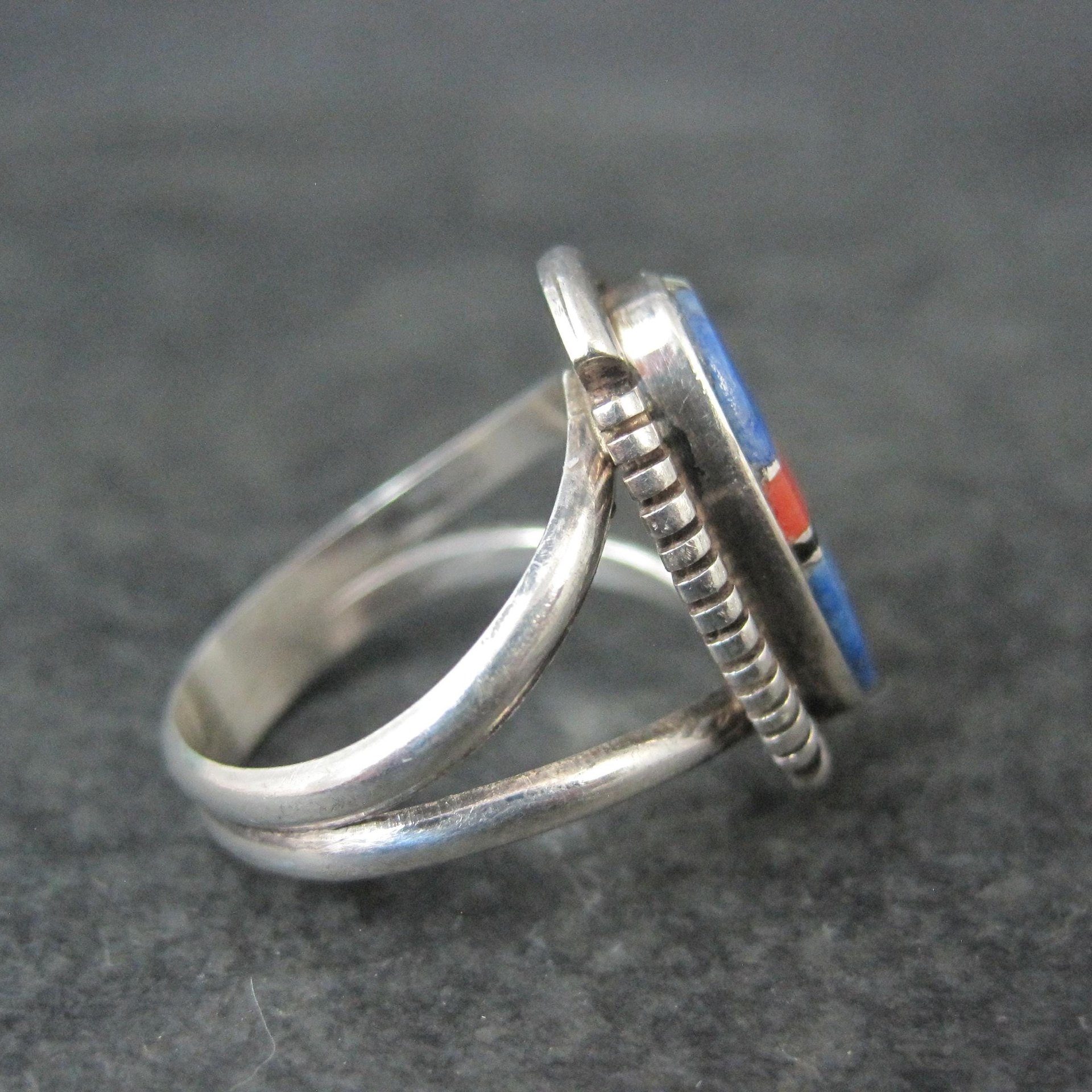 Vintage Sterling Inlay Ring Size 7 Southwestern Silver