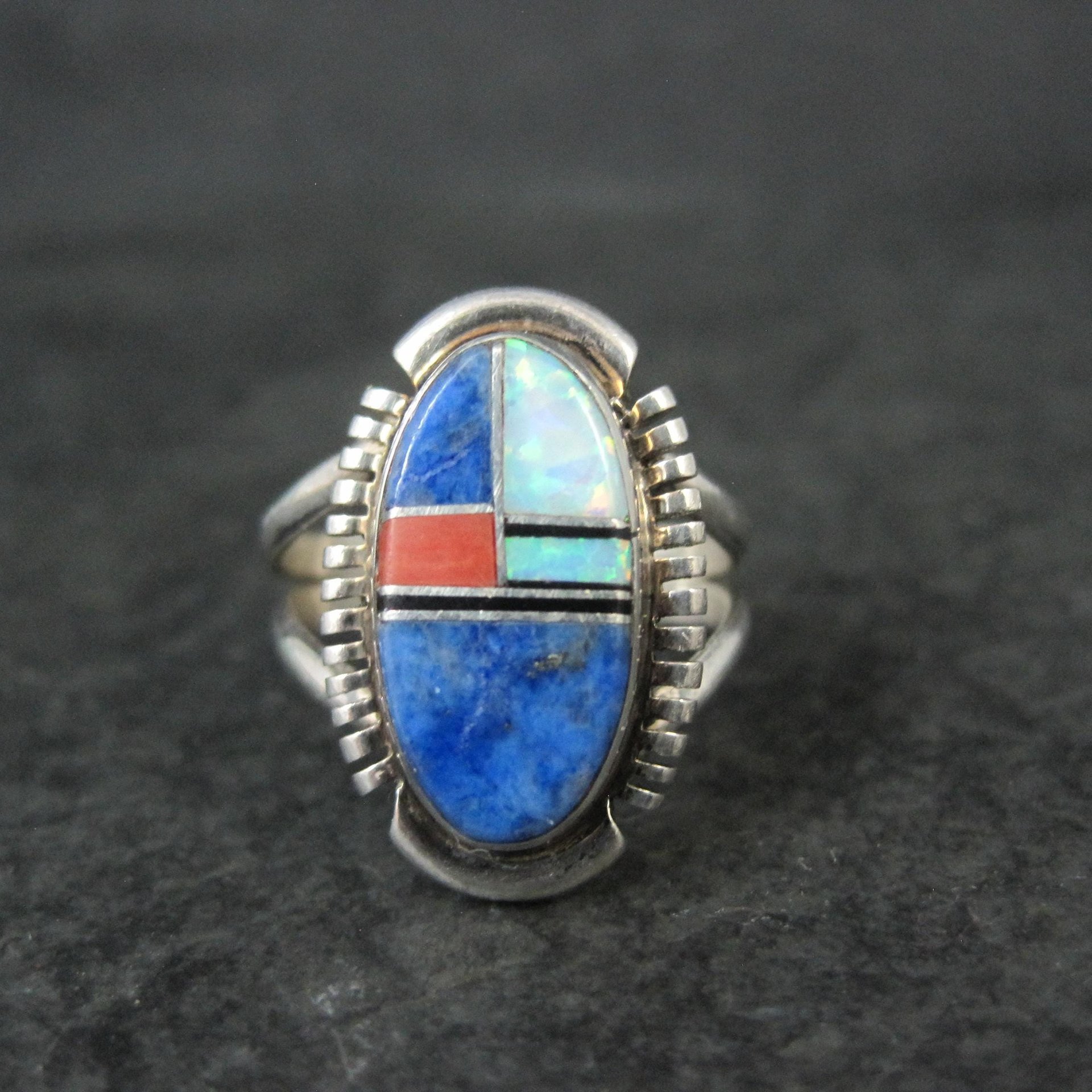 Vintage Sterling Inlay Ring Size 7 Southwestern Silver