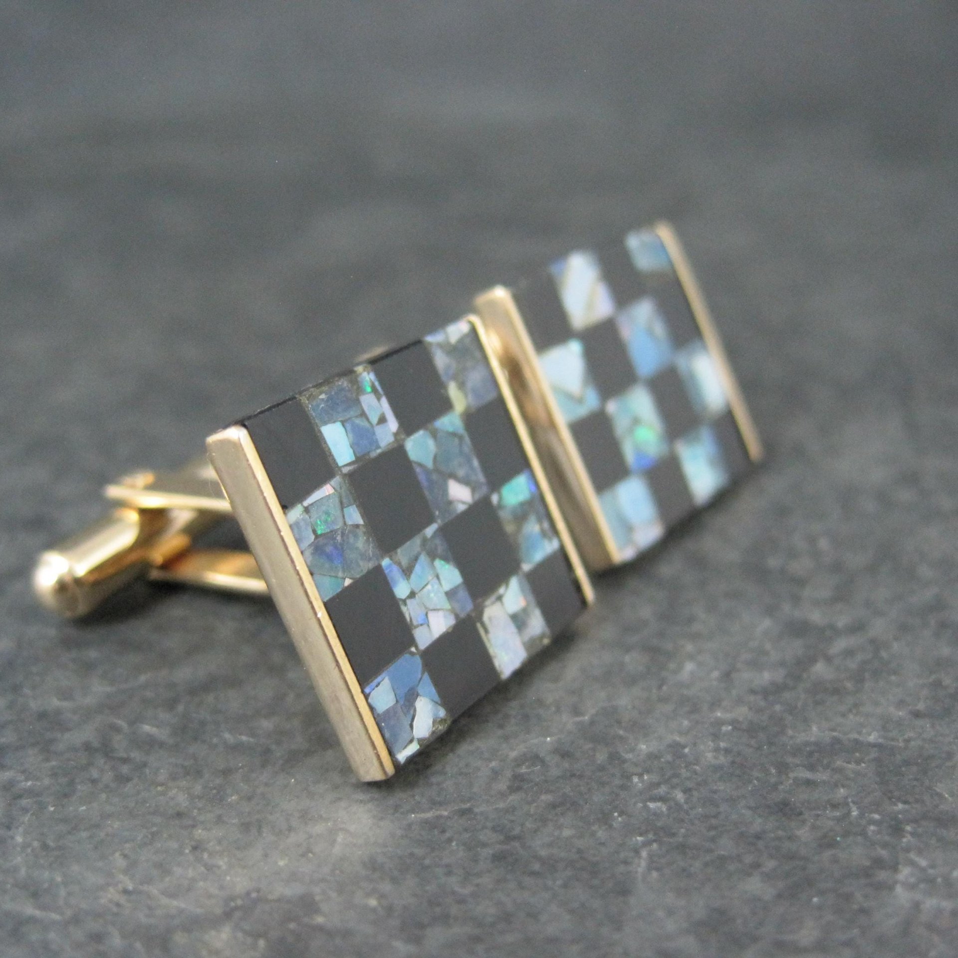 Vintage Opal and Onyx Inlaid Cufflinks