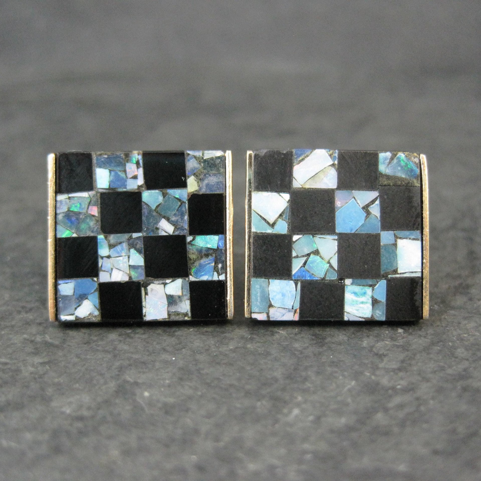 Vintage Opal and Onyx Inlaid Cufflinks
