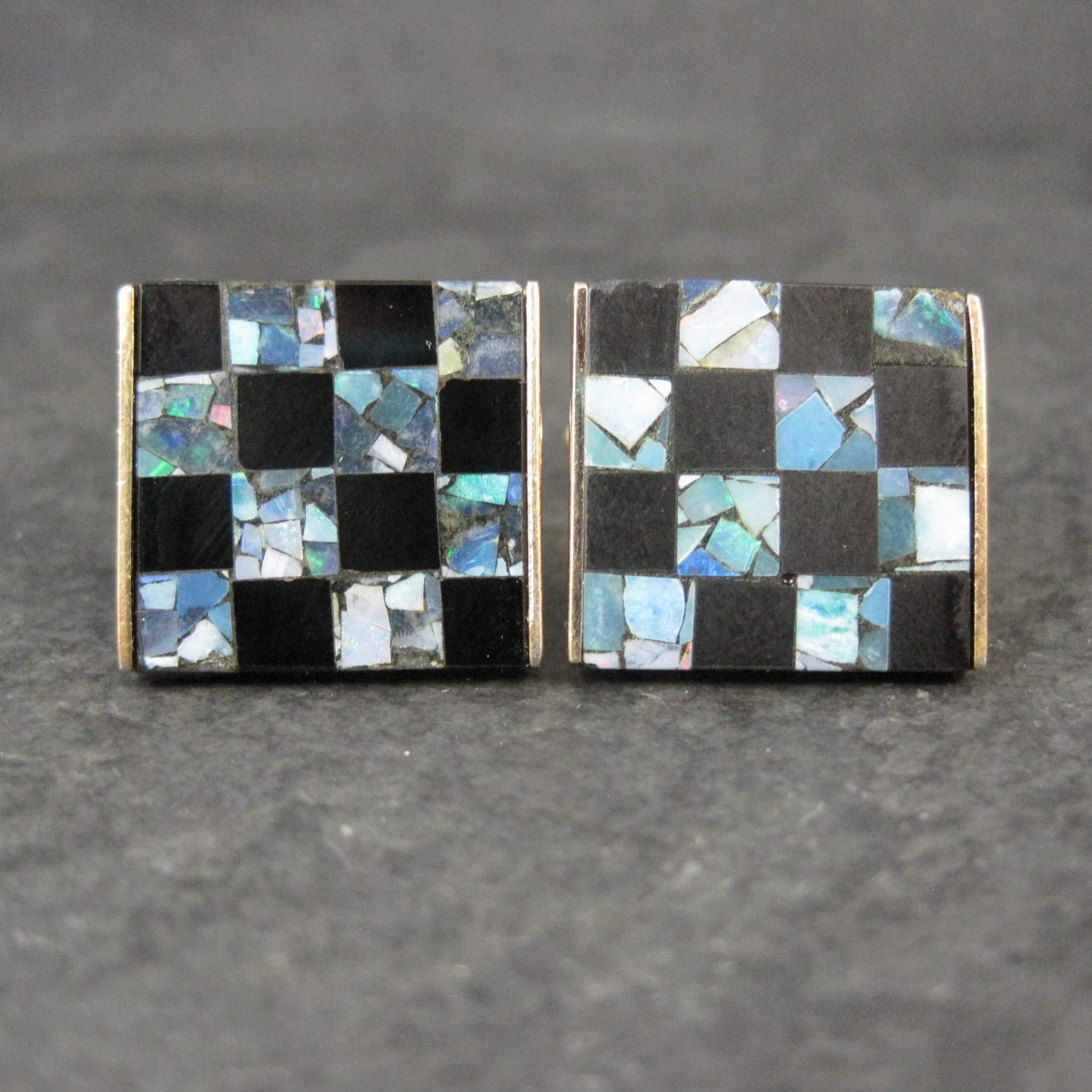 Vintage Opal and Onyx Inlaid Cufflinks