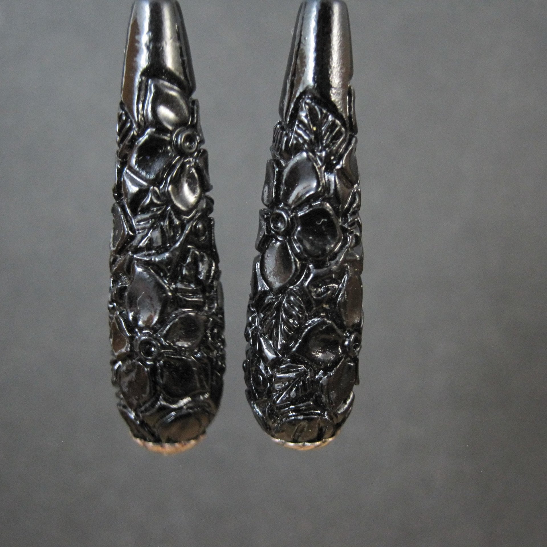 Vintage Carved Black Cinnabar Earrings