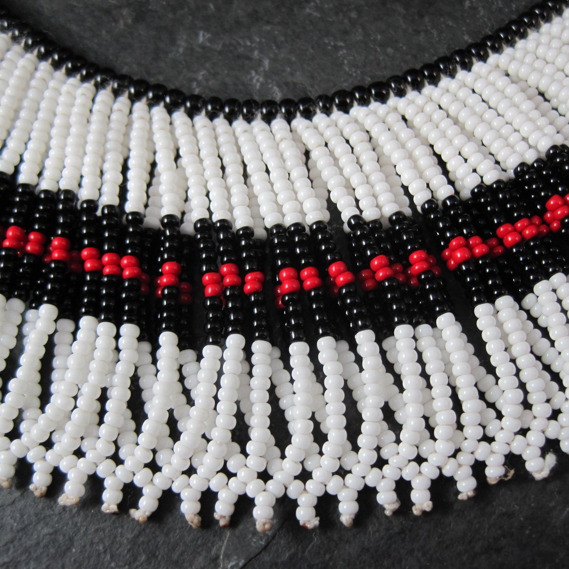 Vintage Black Red White Beaded Collar Necklace
