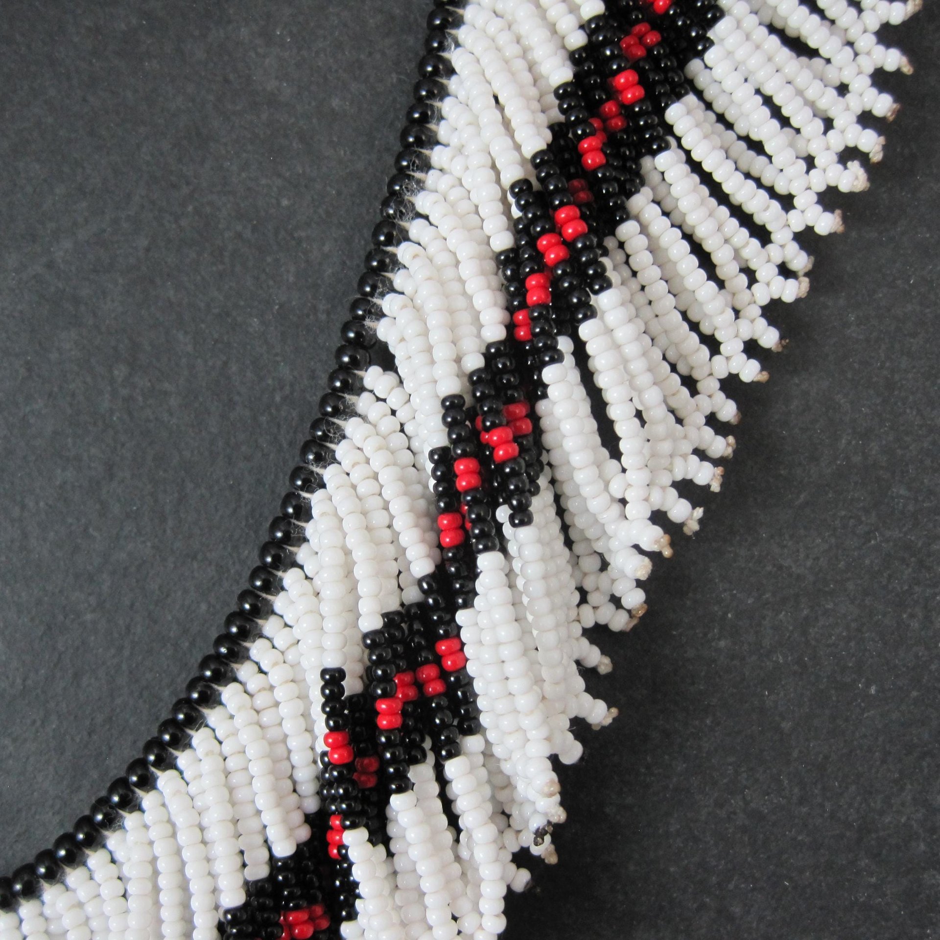 Vintage Black Red White Beaded Collar Necklace