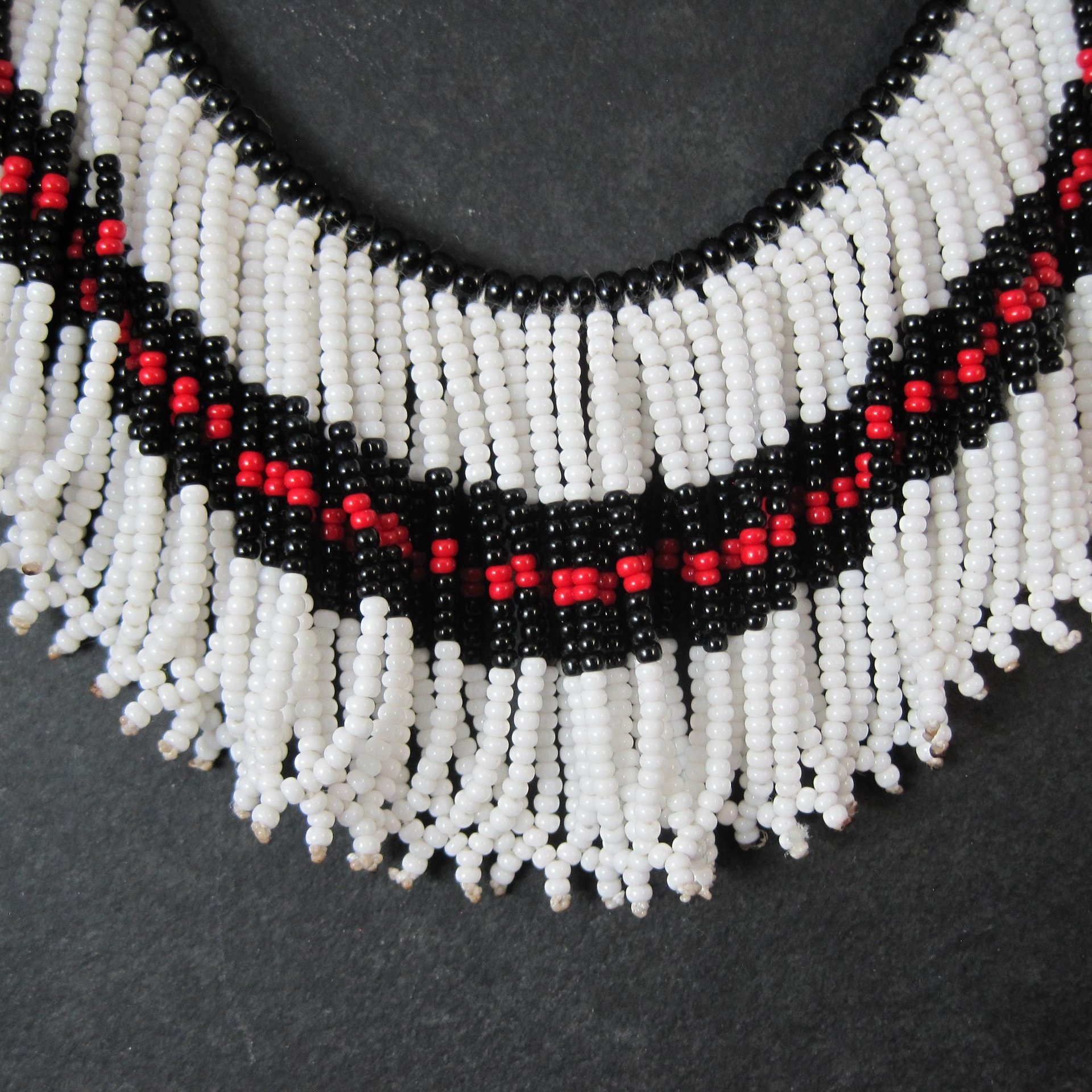 Vintage Black Red White Beaded Collar Necklace
