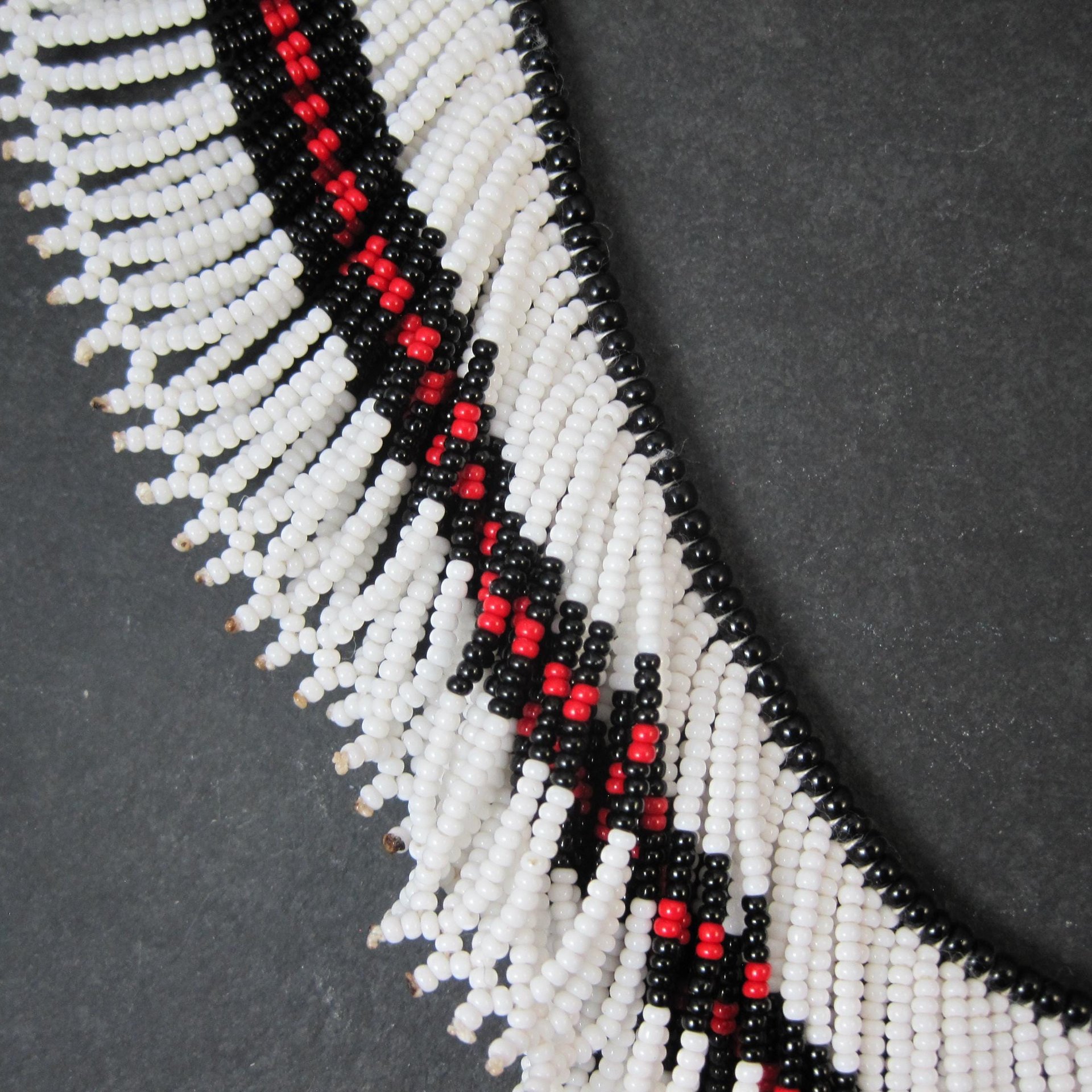 Vintage Black Red White Beaded Collar Necklace