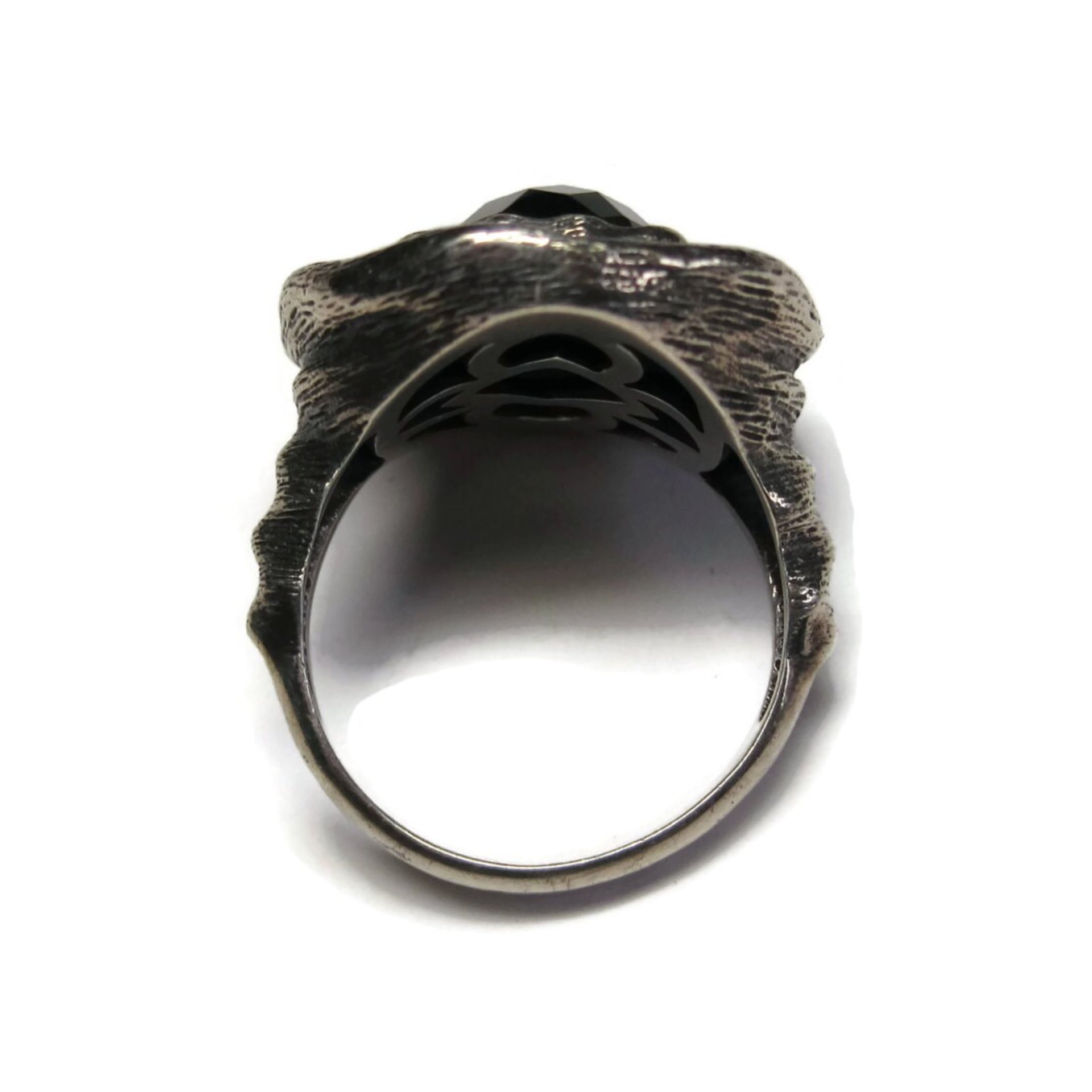 Vintage Gothic Chunky Onyx Sterling Ring Size 6