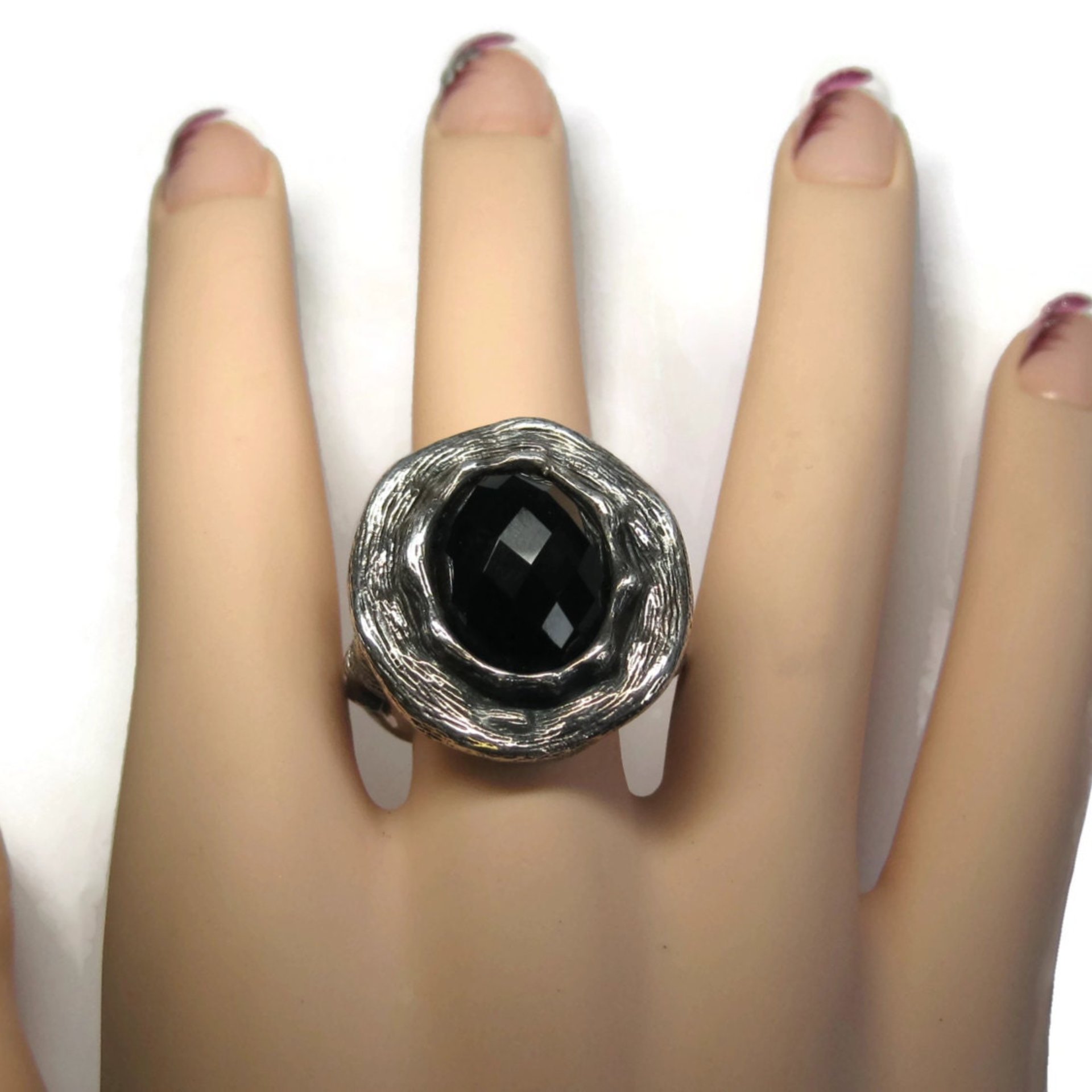 Vintage Gothic Chunky Onyx Sterling Ring Size 6