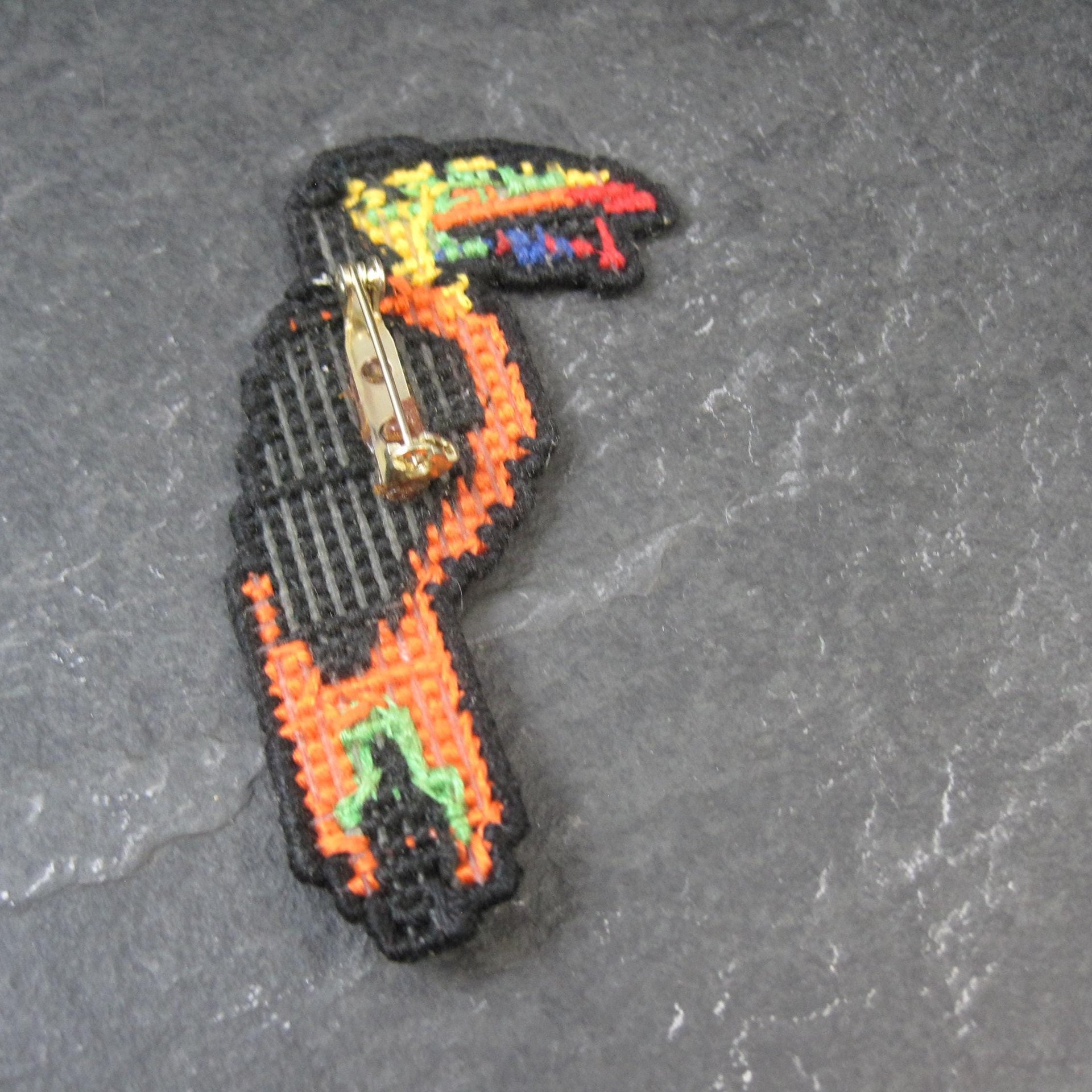 Vintage Cross Stitch Toucan Brooch Pin