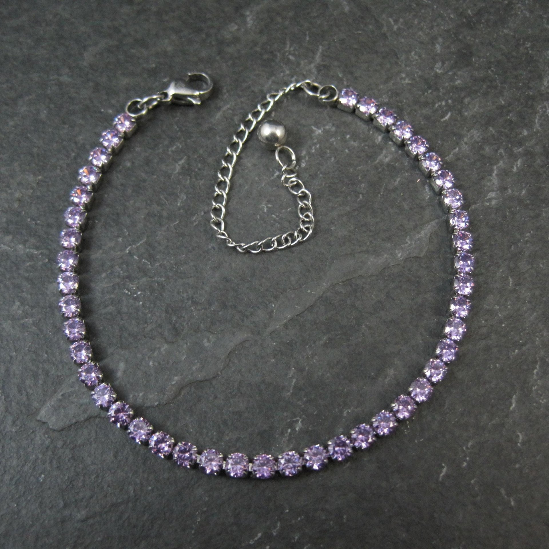 Estate Stainless Steel Purple Cz Tennis Bracelet 7-10"