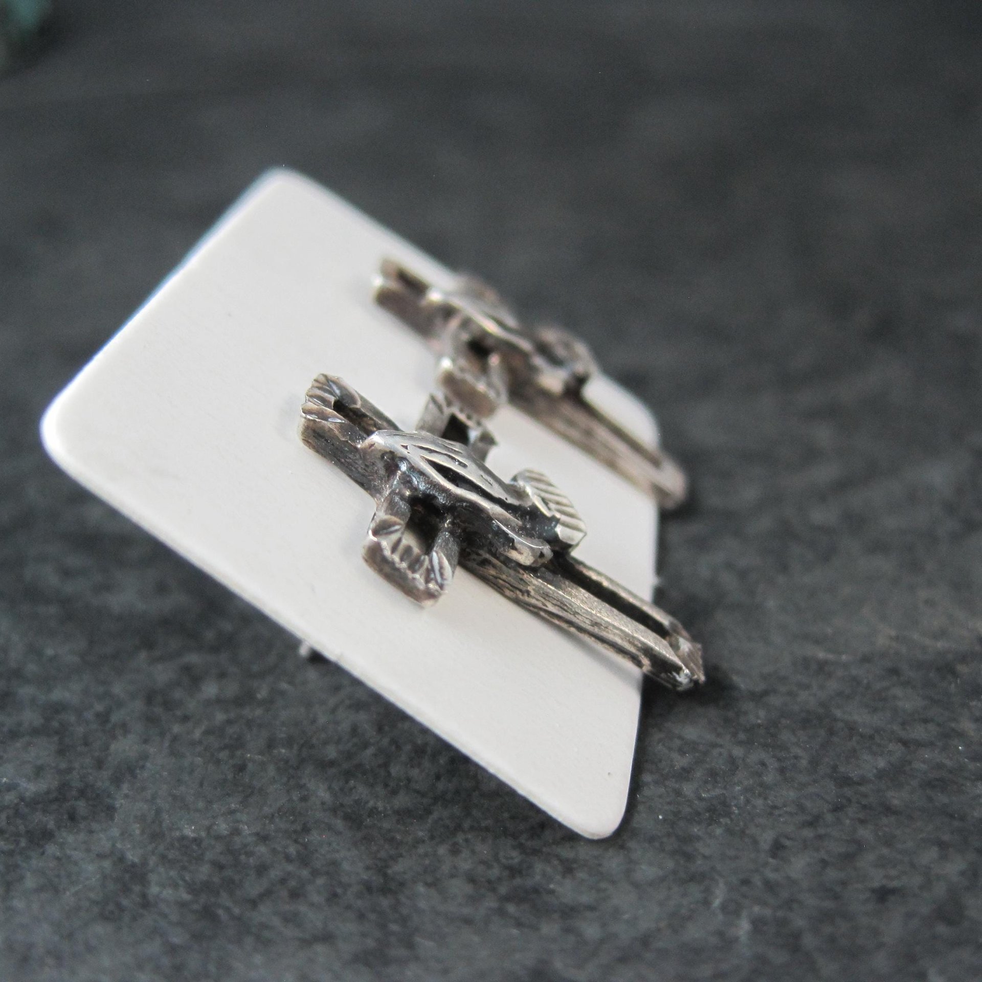 Vintage Praying Hands Cross Earrings Diamond Cut Sterling Silver