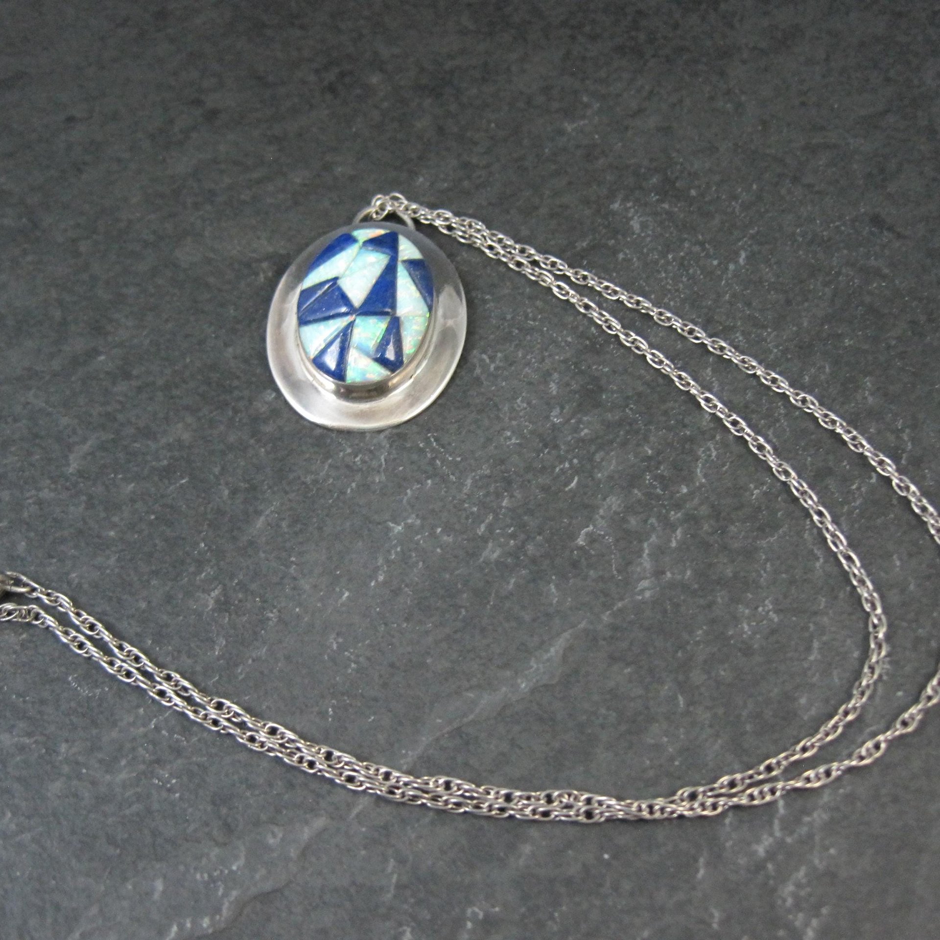 Southwestern Lapis Lazuli Opal Inlay Pendant Necklace