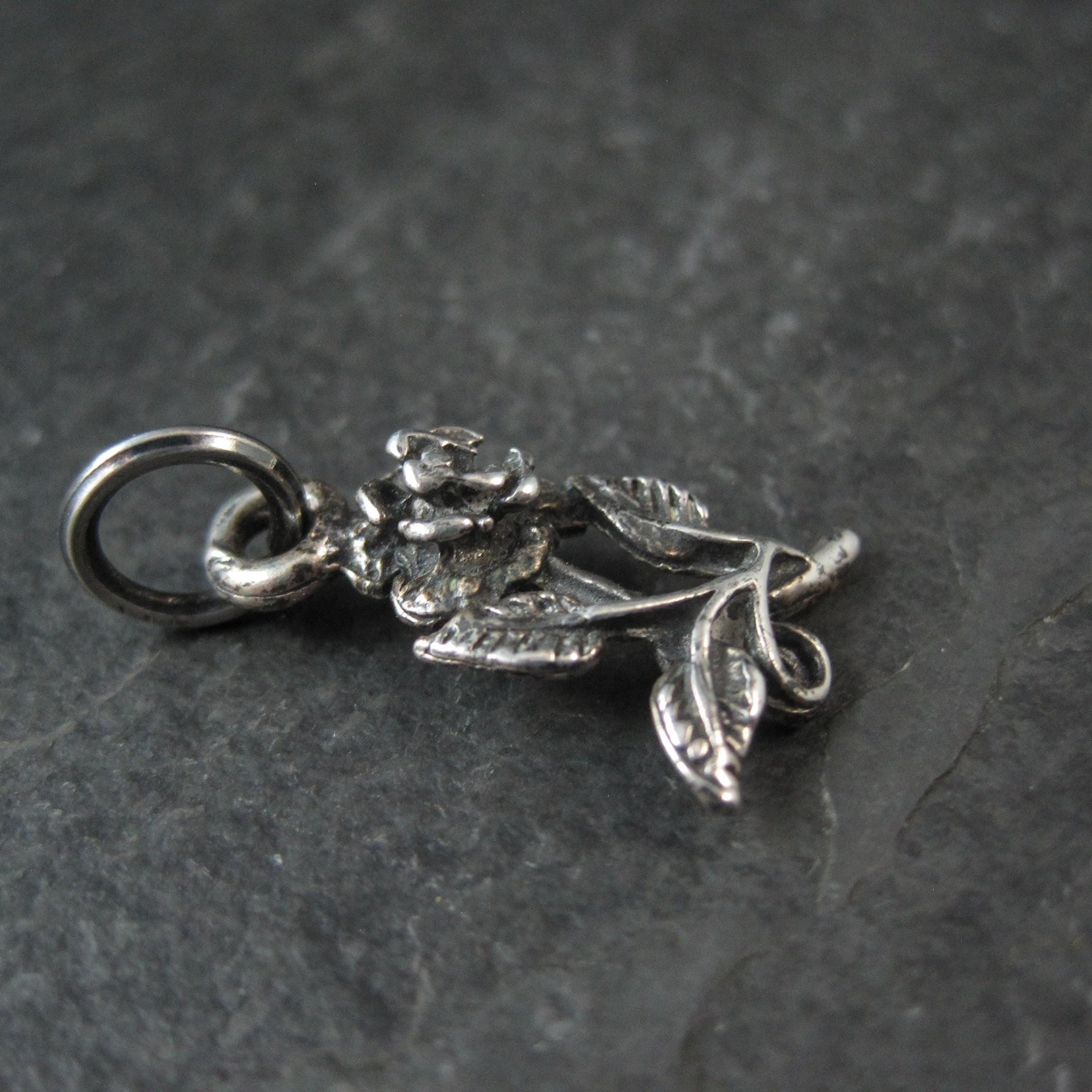 Vintage Rose Pendant Diamond Cut Sterling Silver