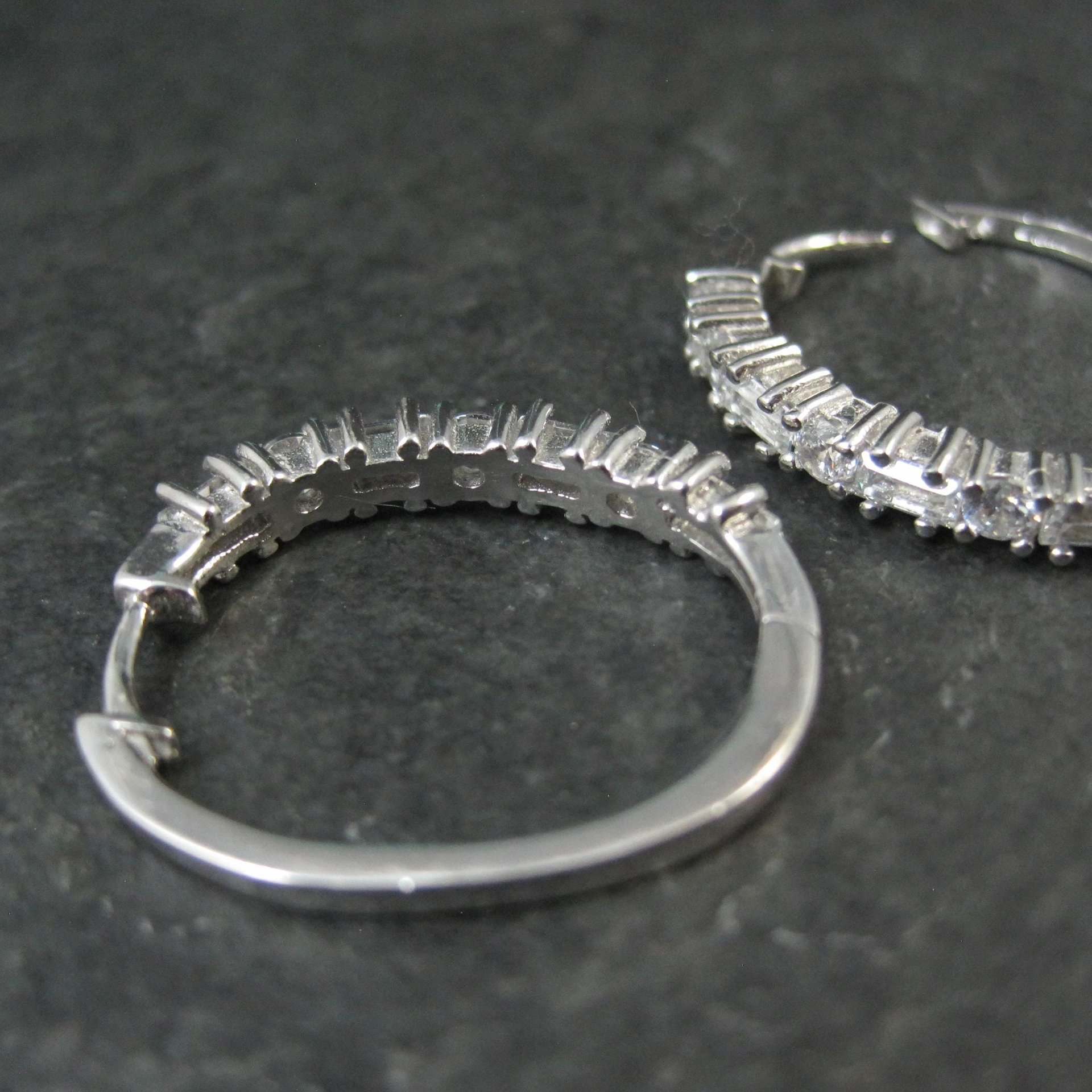 Estate Sterling Cubic Zirconia Latch Hoop Earrings
