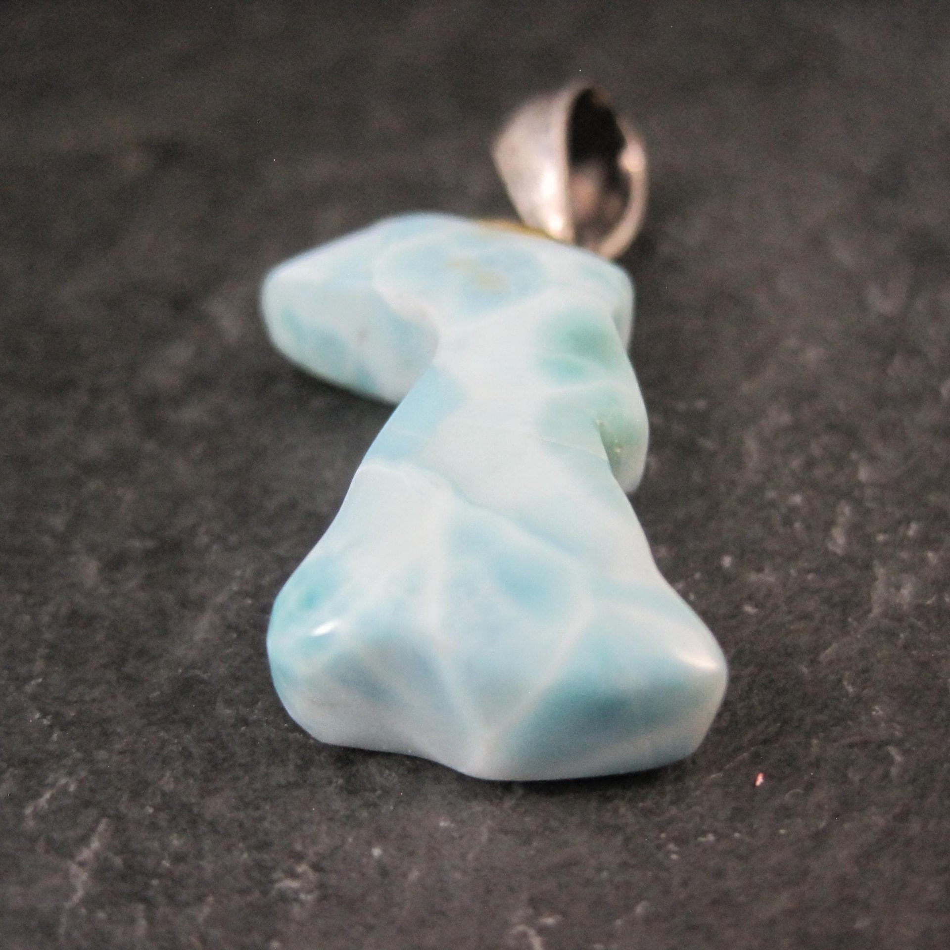 Carved Larimar Rabbit Pendant Sterling Silver