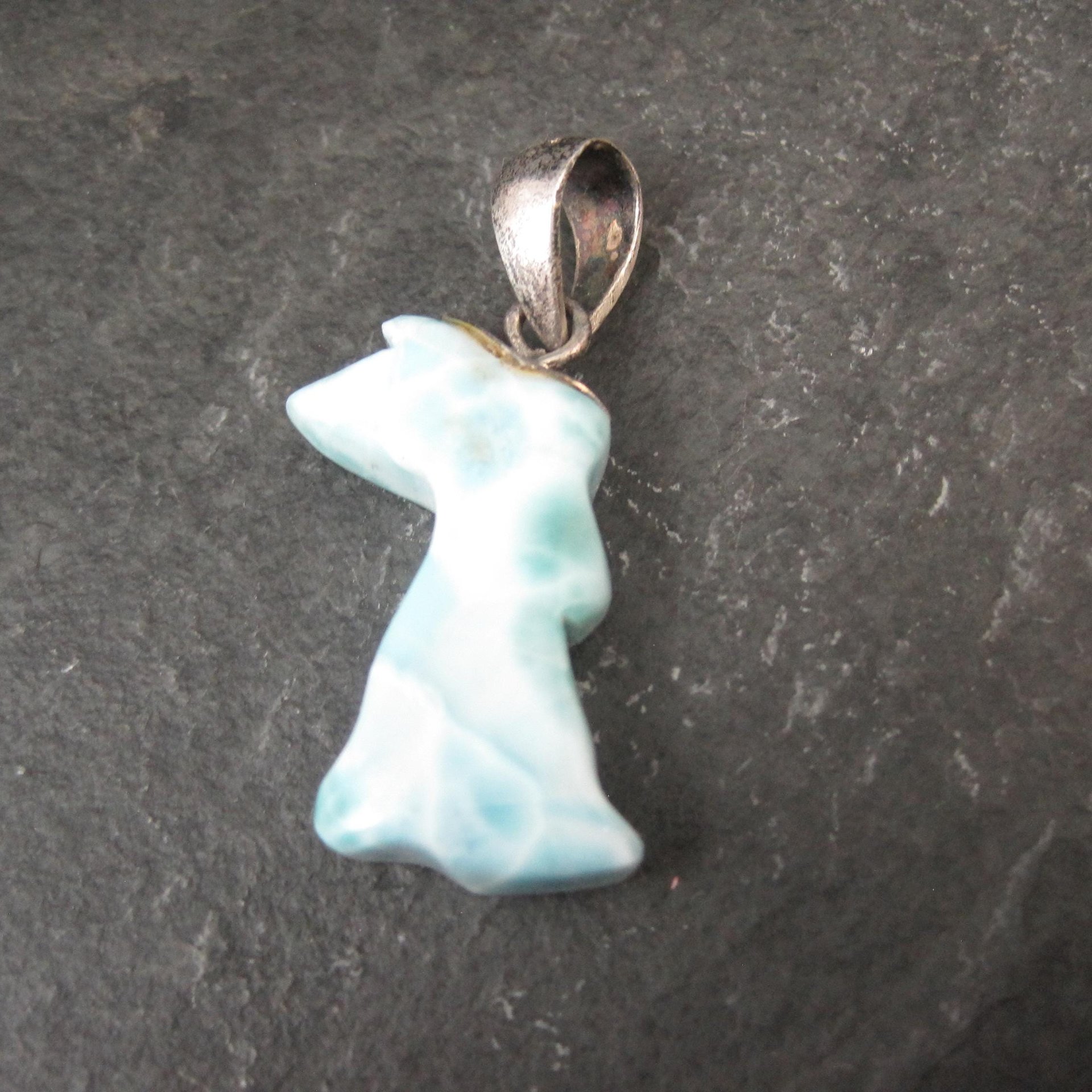 Carved Larimar Rabbit Pendant Sterling Silver