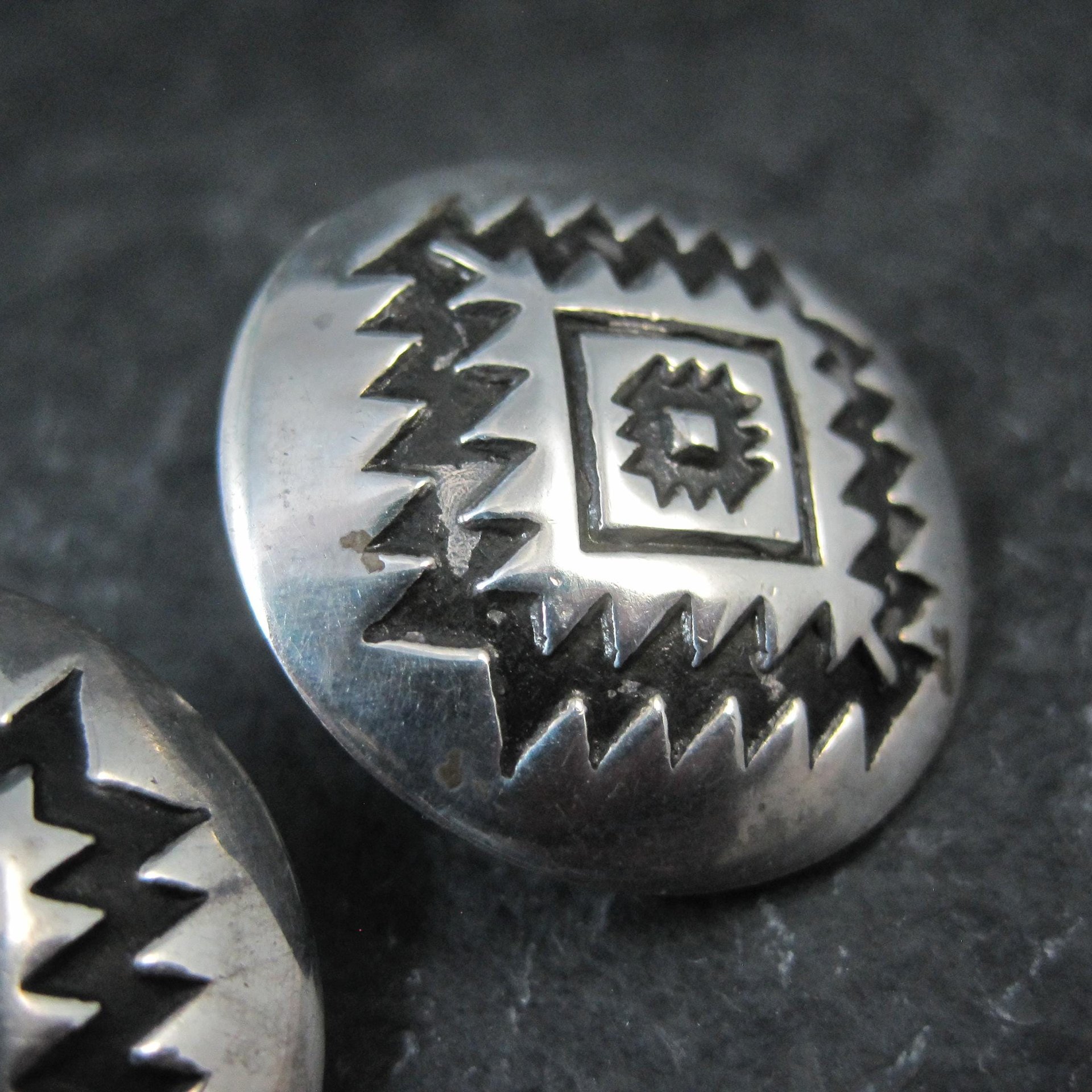 Large Southwestern Sterling Dome Earrings 1"